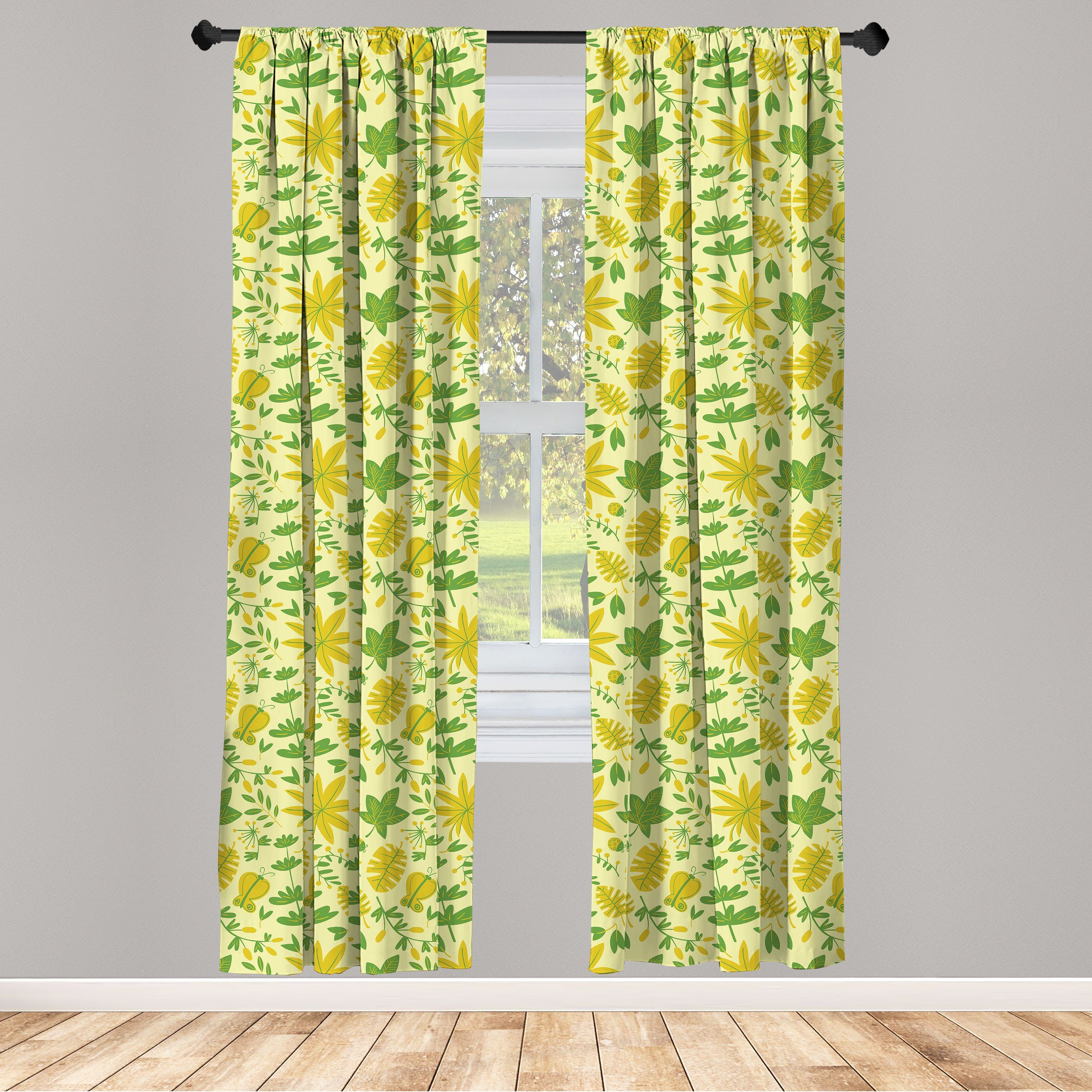 Gardine Vorhang für Wohnzimmer Schlafzimmer Dekor, Abakuhaus, Microfaser, Blätter Blätter Pflanzen Schmetterlinge