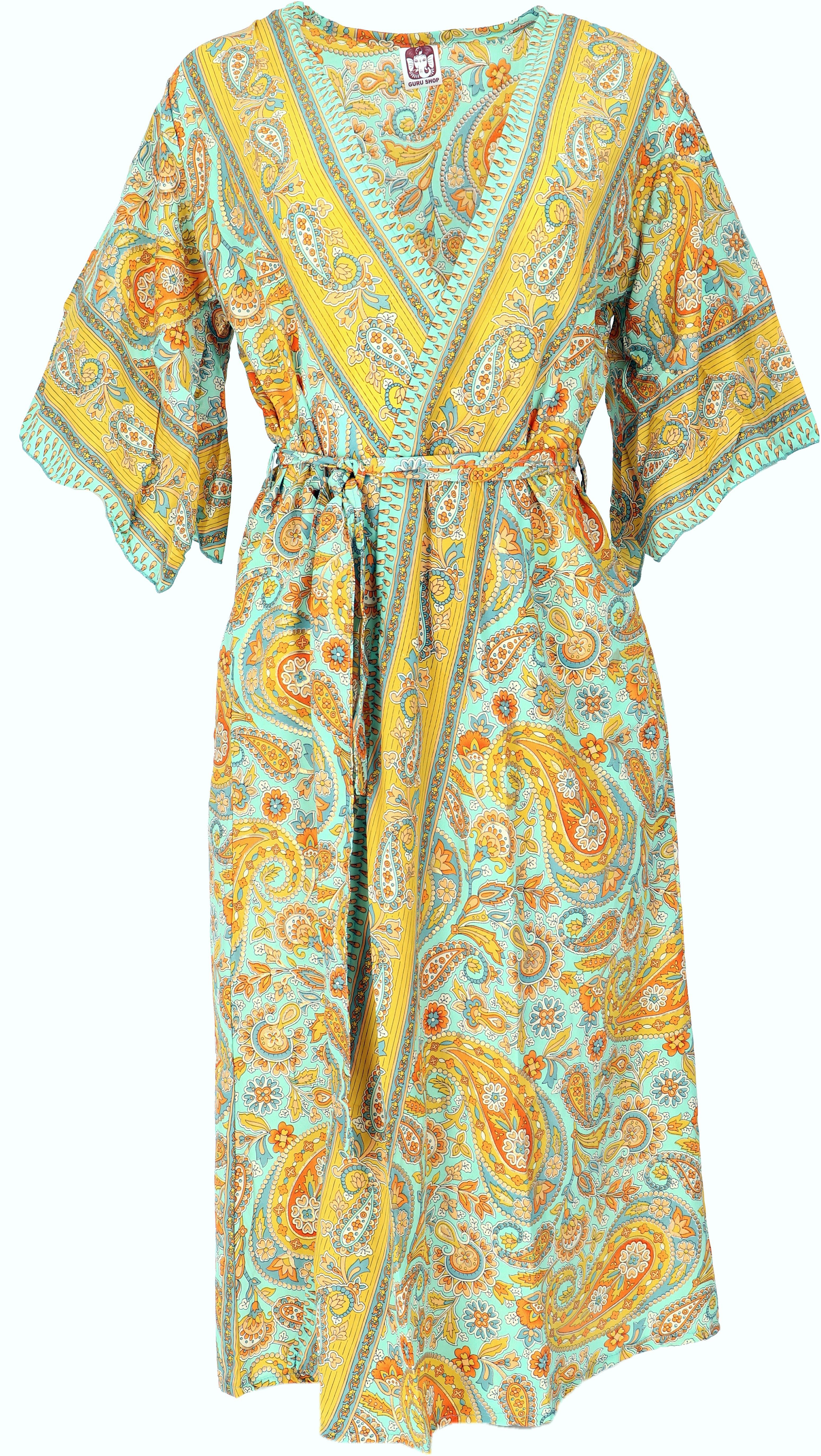 Guru-Shop Kimono Langer Kimono im Japan Style, Kimono Mantel,.., alternative Bekleidung türkis