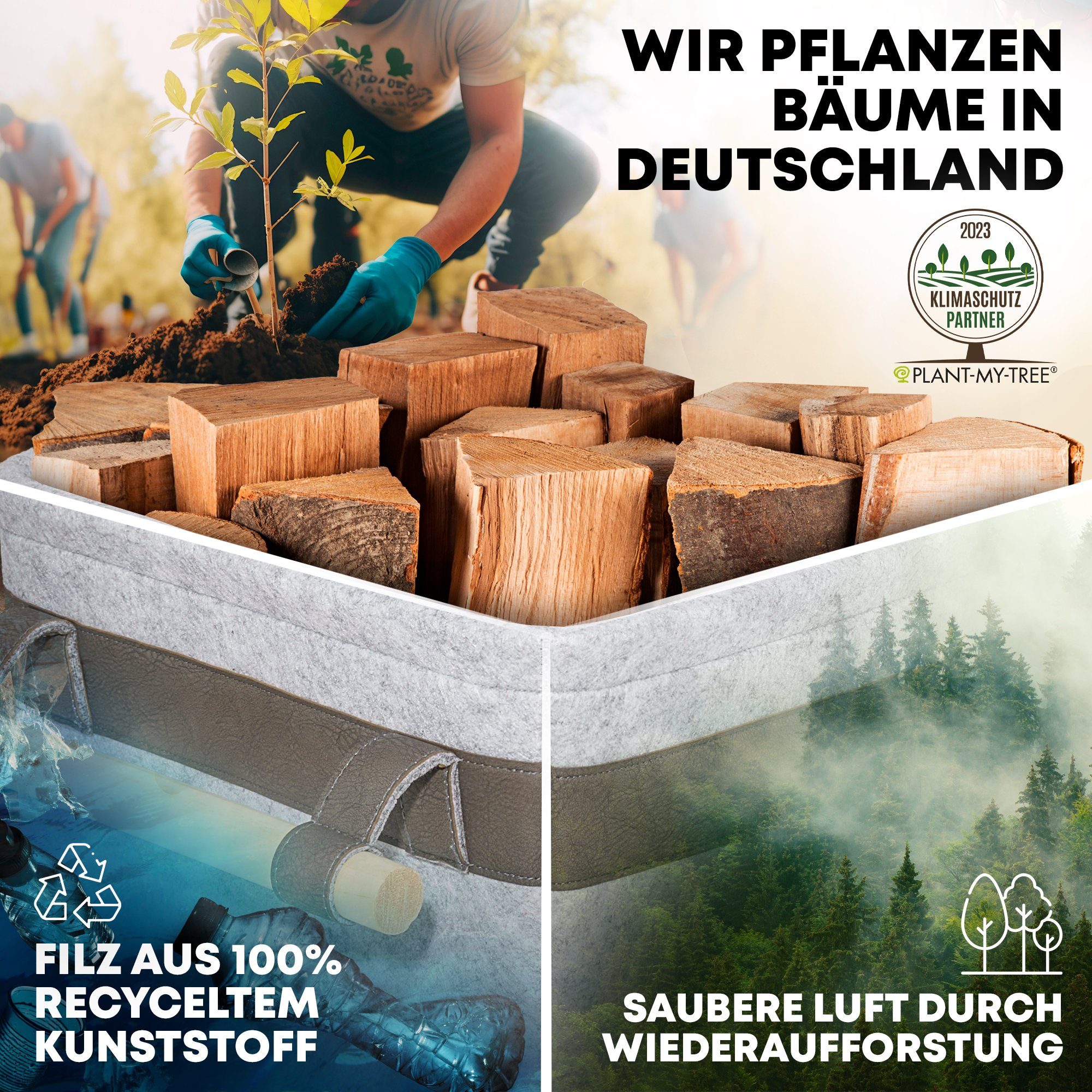 OAKAGE Kaminholzkorb Holzkorb für Kaminholz Feuerholzkorb Brennholzkorb Kaminkorb Filzkorb, Schmutzabweisendes Innenfutter und Lederboden