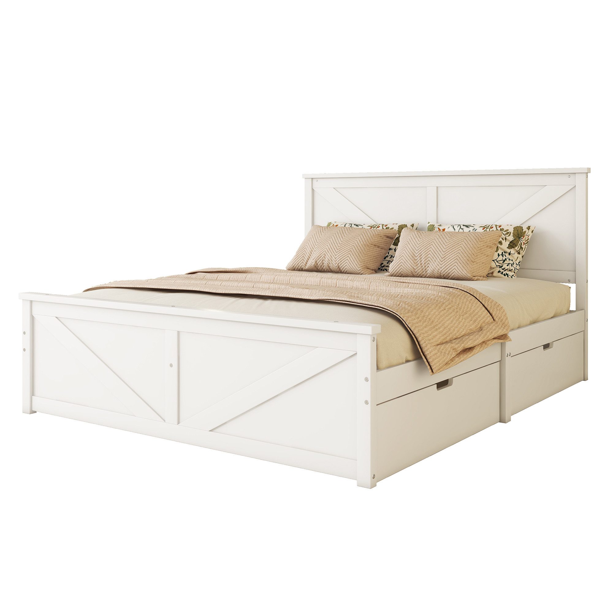 OKWISH Funktionsbett Holzbett Plattformbet Doppelbett Stauraumbett, günstig online kaufen