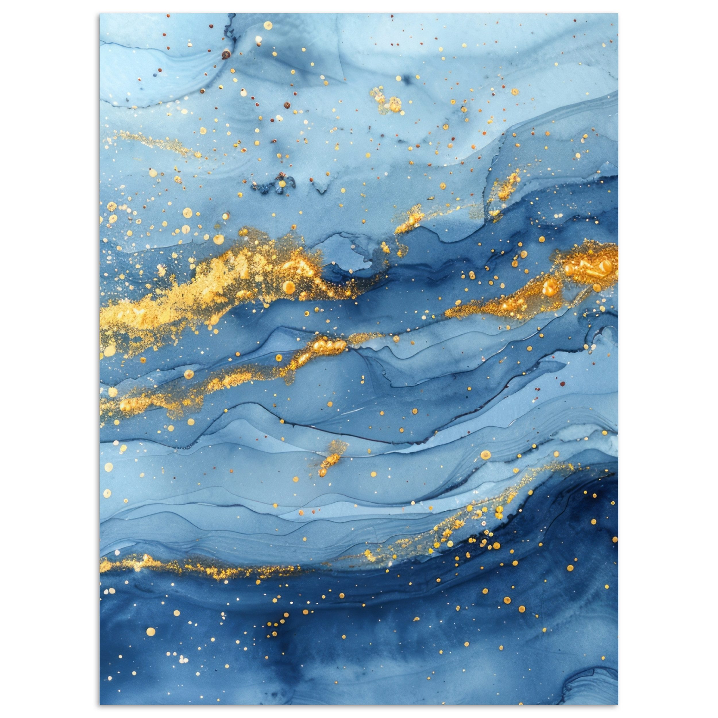 MuchoWow Poster Aquarell - Blau - Kunst - Gold - Luxus - Modern, (1 St), Poster ohne Rahmen, Wandbild, Wandposter, 60x80 cm