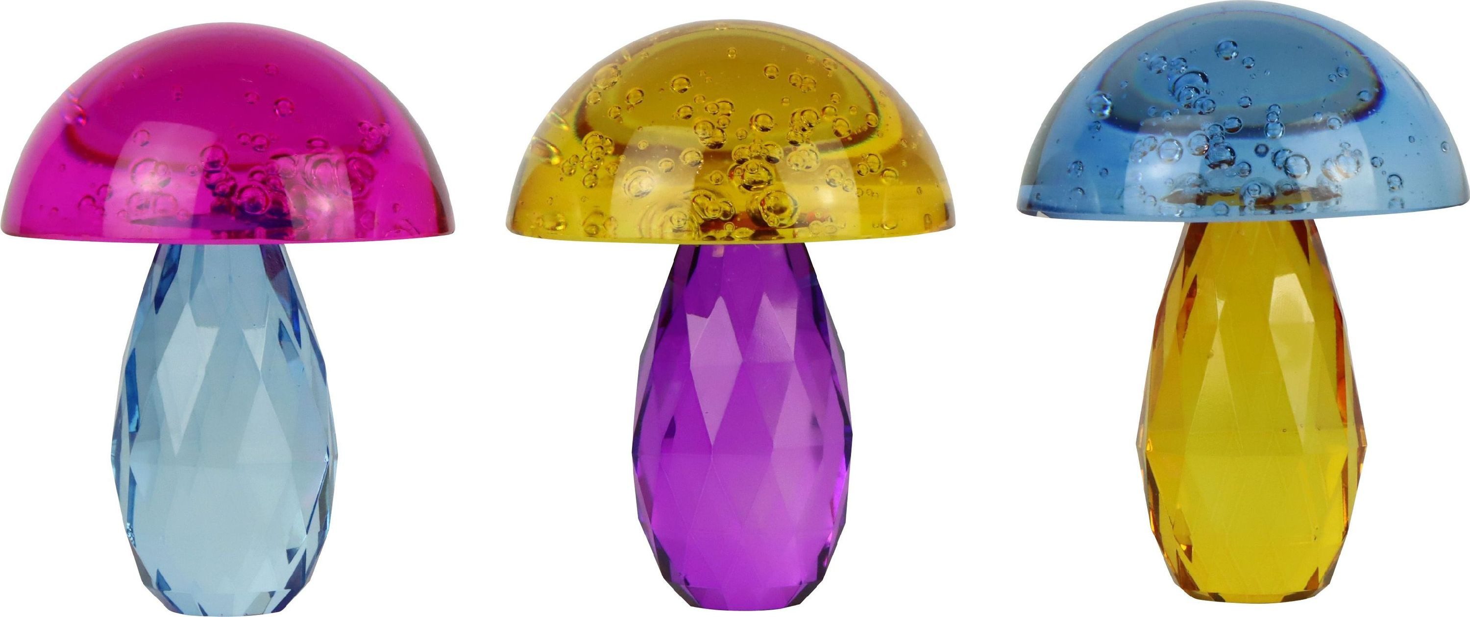 FURNARO Dekoobjekt (3-tlg), Briefbeschwerer in Pilzform aus Glas in blau, lila, pink und gelb