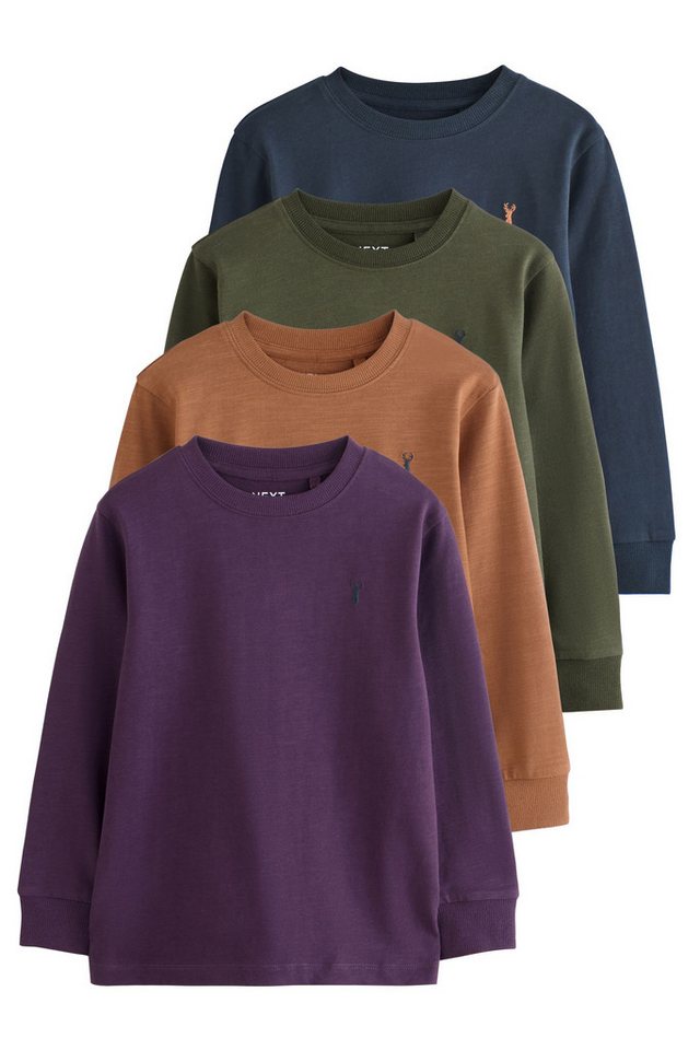 Next Langarmshirt 4 x Langarmshirts mit Hirschstickerei (4-tlg)