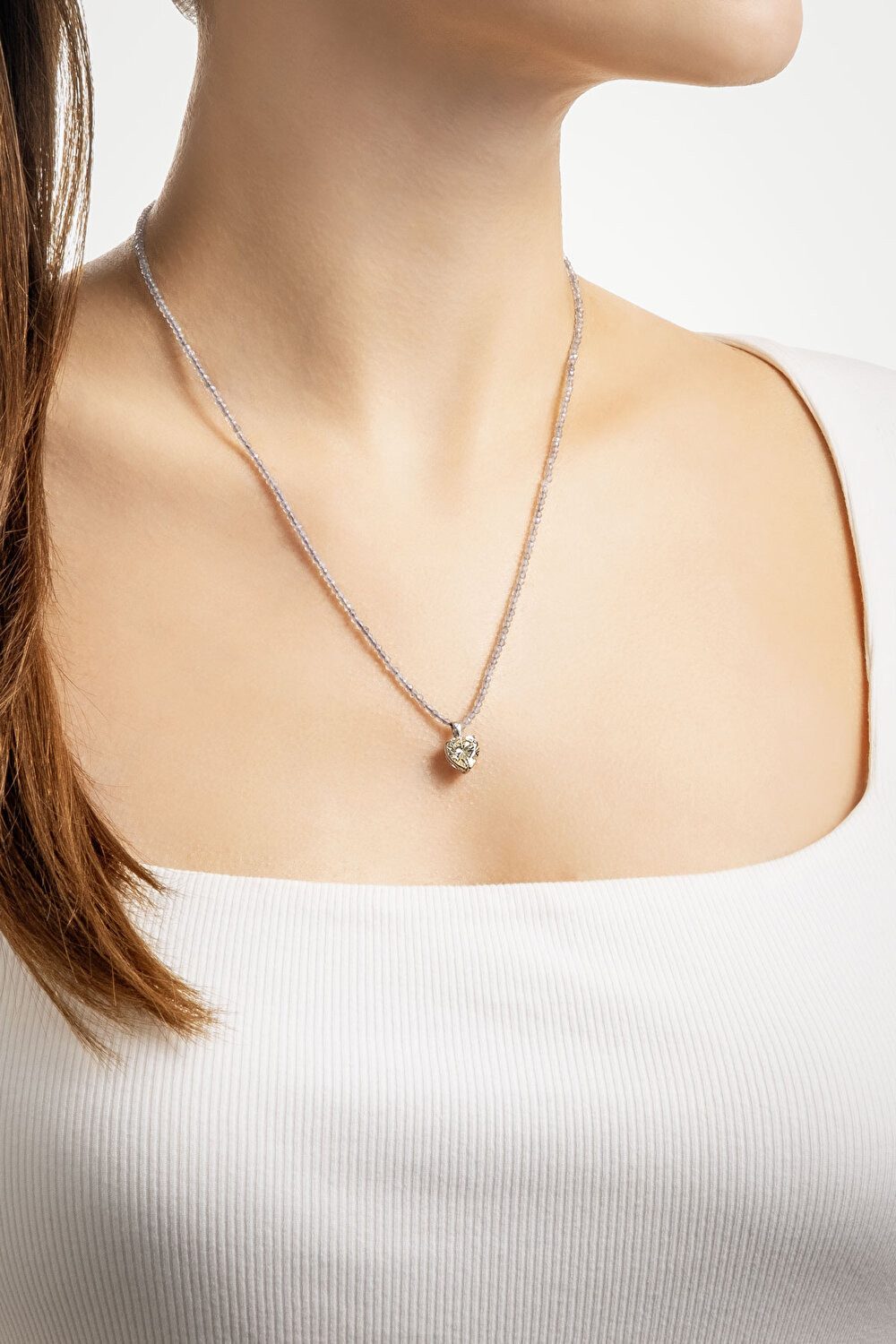 So CHIC... Collier Labradorit Herz 18K Weißgold 45 Cm Silber Halskette