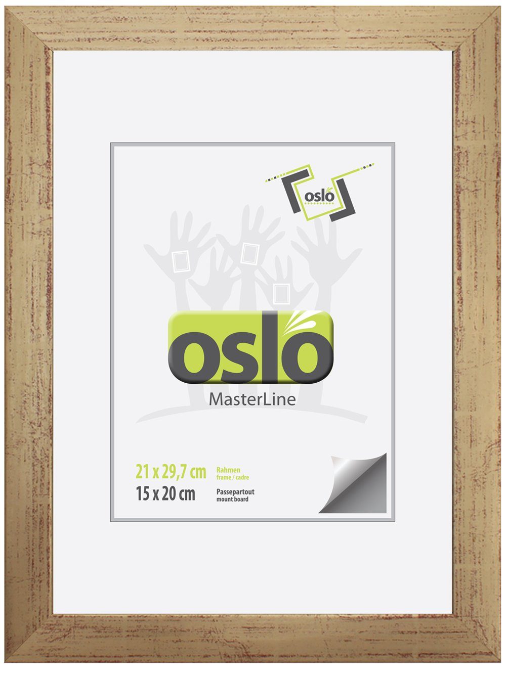 Oslo MasterLine Einzelrahmen Bilderrahmen 21 x 30 cm Urkundenformat DIN A4 exakt 21 x 29,7 cm, Urkundenrahmen Holz Farbe gold Echtglas stabiler Aufsteller