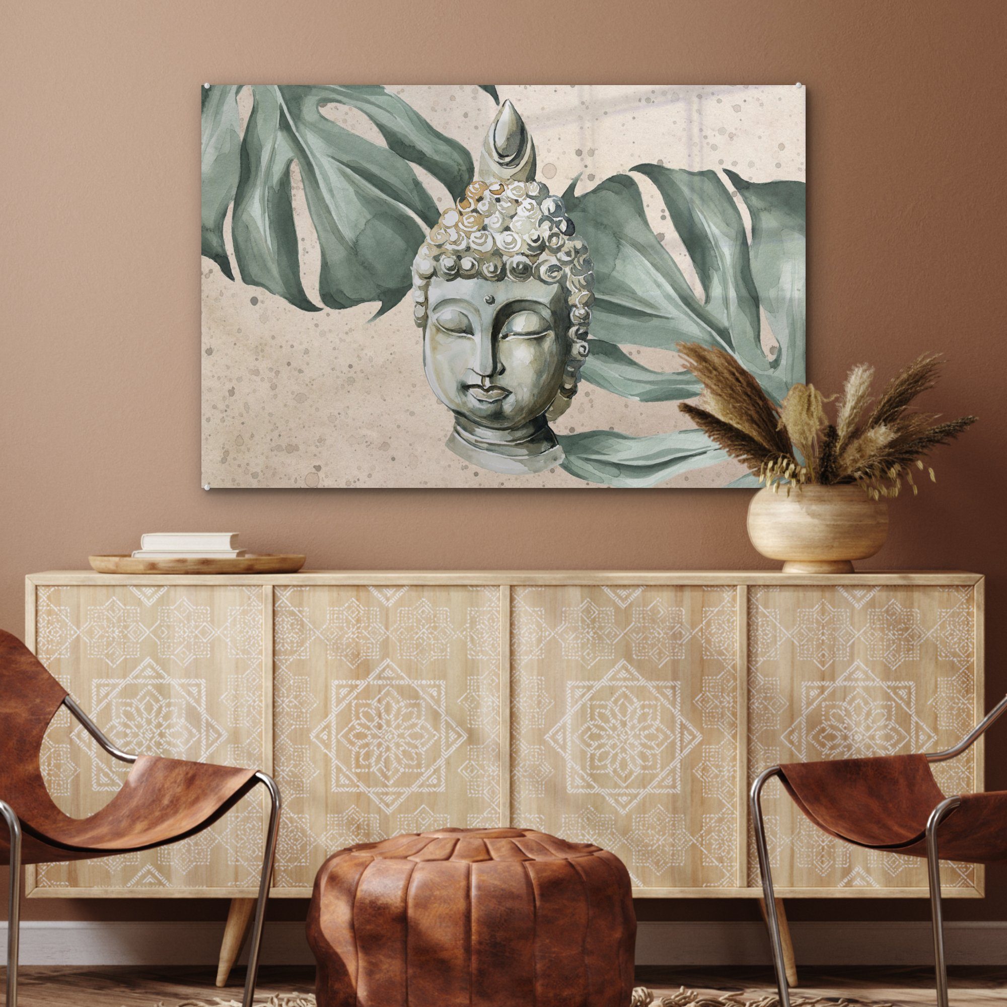 Acrylglasbild (1 St), - Grau, MuchoWow Buddha Wohnzimmer Acrylglasbilder Schlafzimmer Kopf - &