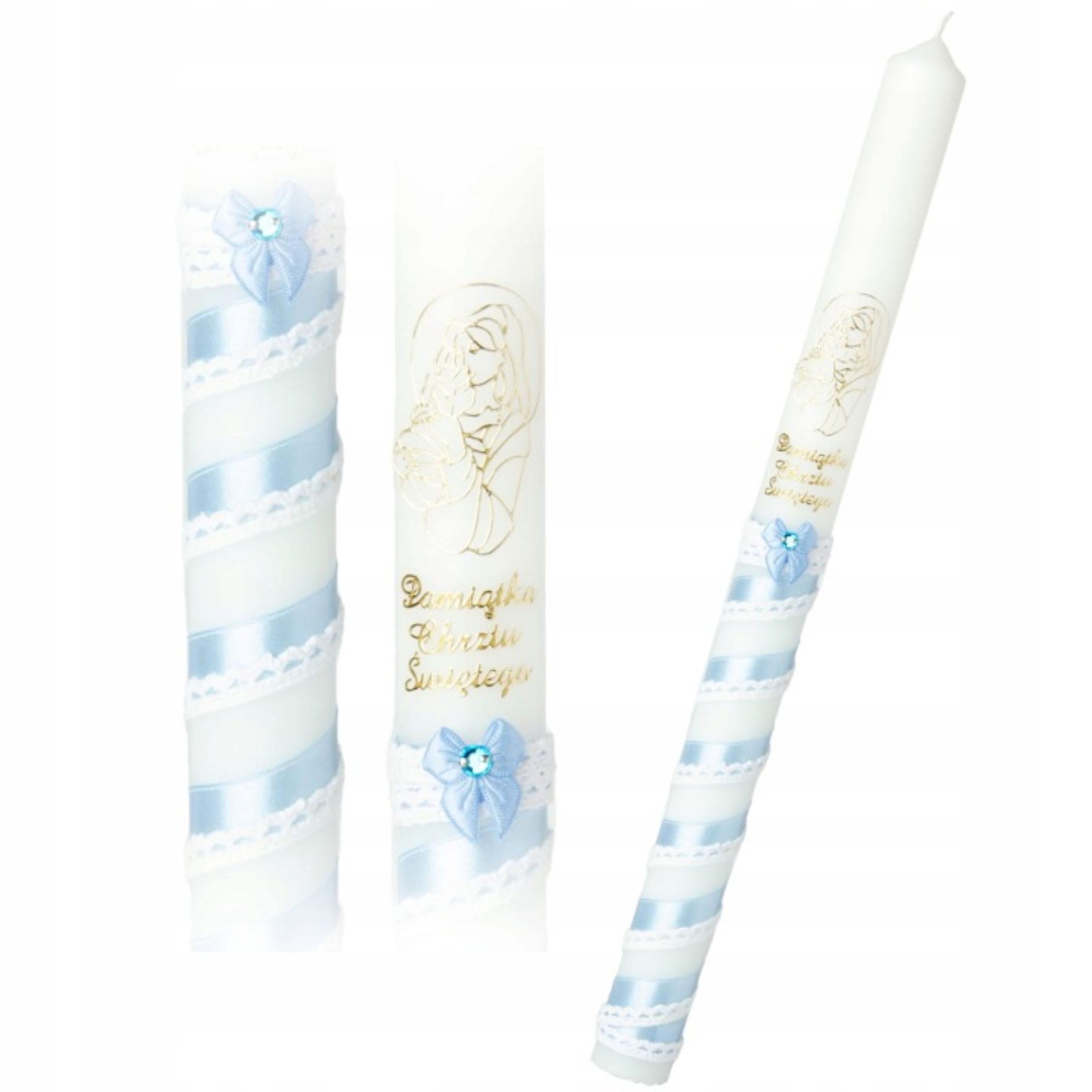 Festivalartikel Taufkarte Taufkerze Junge Blau Gold 40cm Handdekoriert Madonna