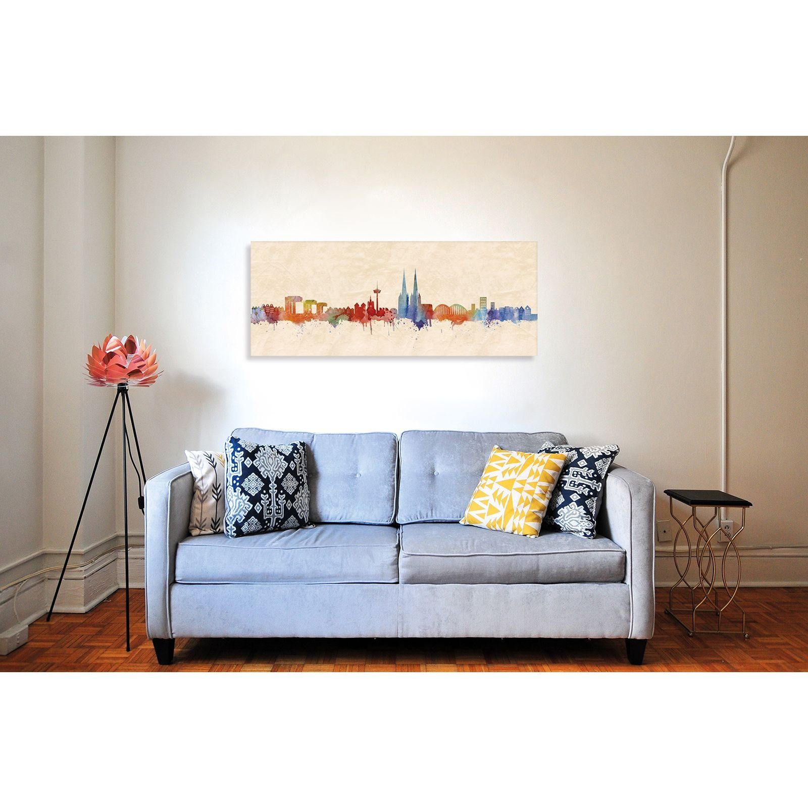 Leinwando Gemälde Leinwandbild Köln NRW Panorama Light, Beige, SW Wandbild zum aufhängen