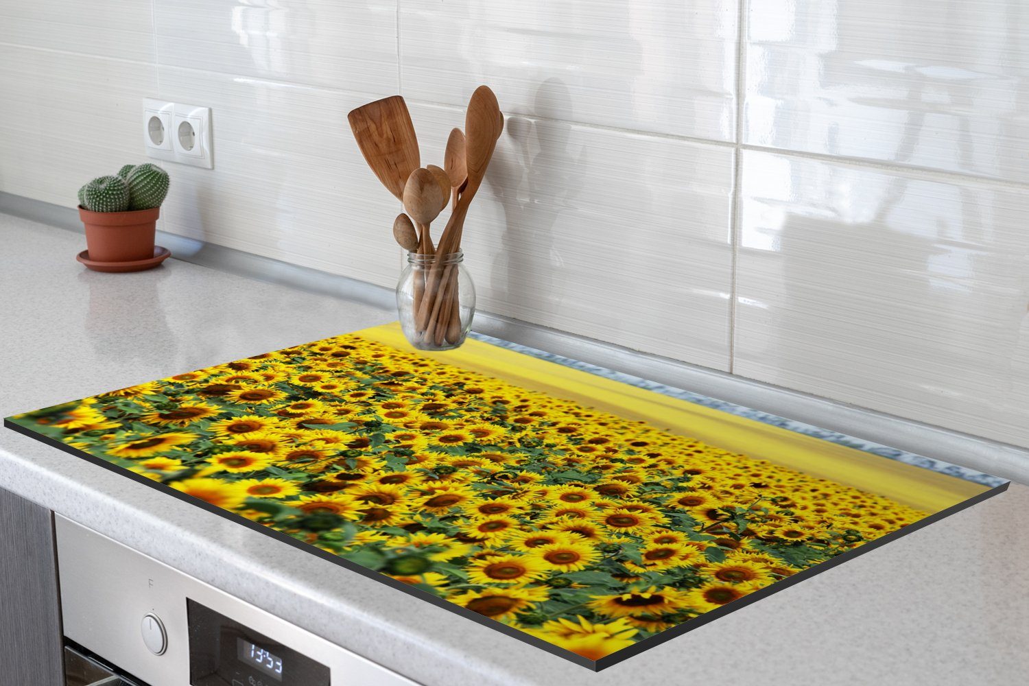 Ceranfeldabdeckung für cm, tlg), die küche, MuchoWow Vinyl, 80x52 Induktionskochfeld Sonnenblume Natur, Herdblende-/Abdeckplatte - Blumen (1 - Schutz