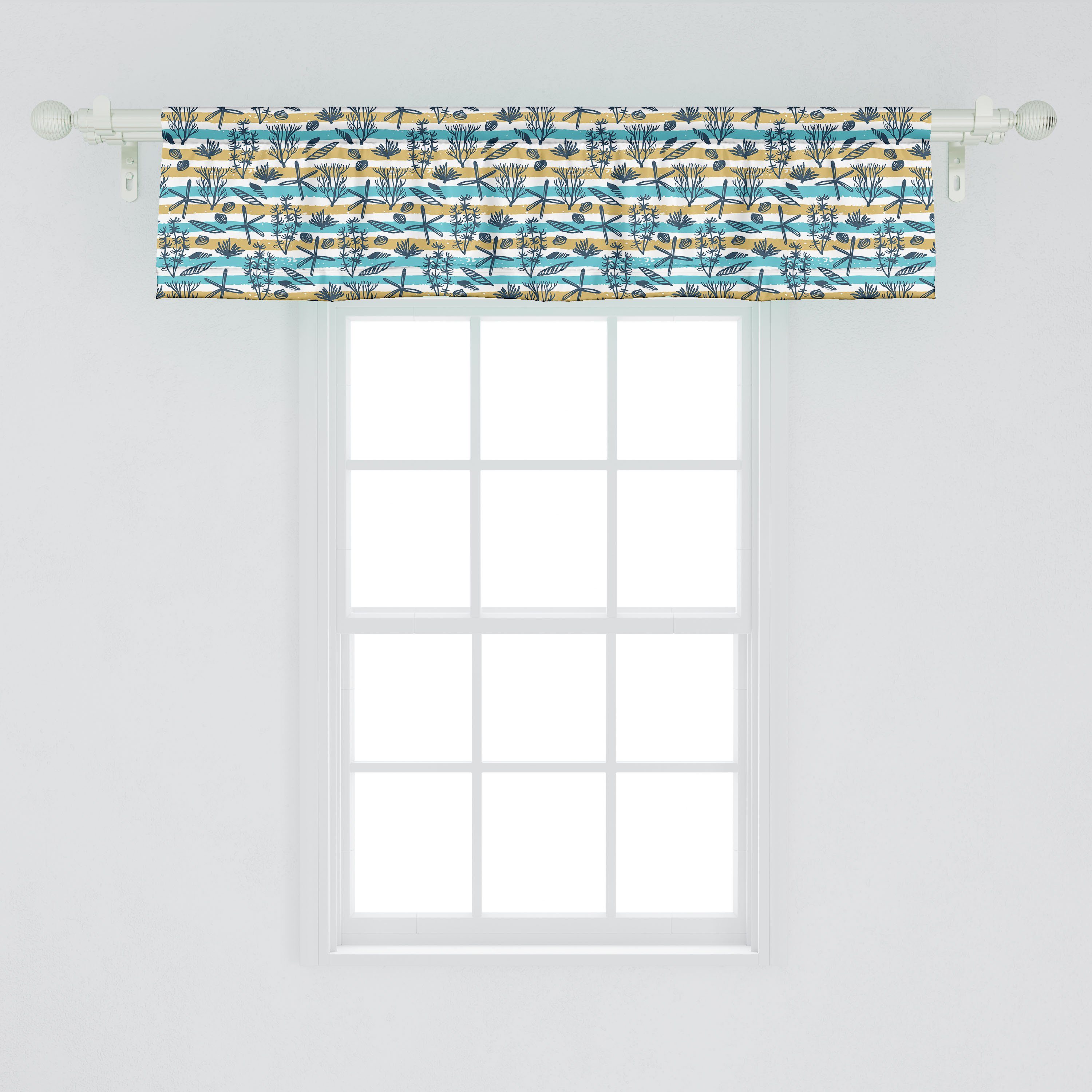 Scheibengardine Vorhang auf Schlafzimmer Dekor Stripes Küche Volant Abakuhaus, Microfaser, mit für Bürste Unterwasser- Stangentasche, Shells