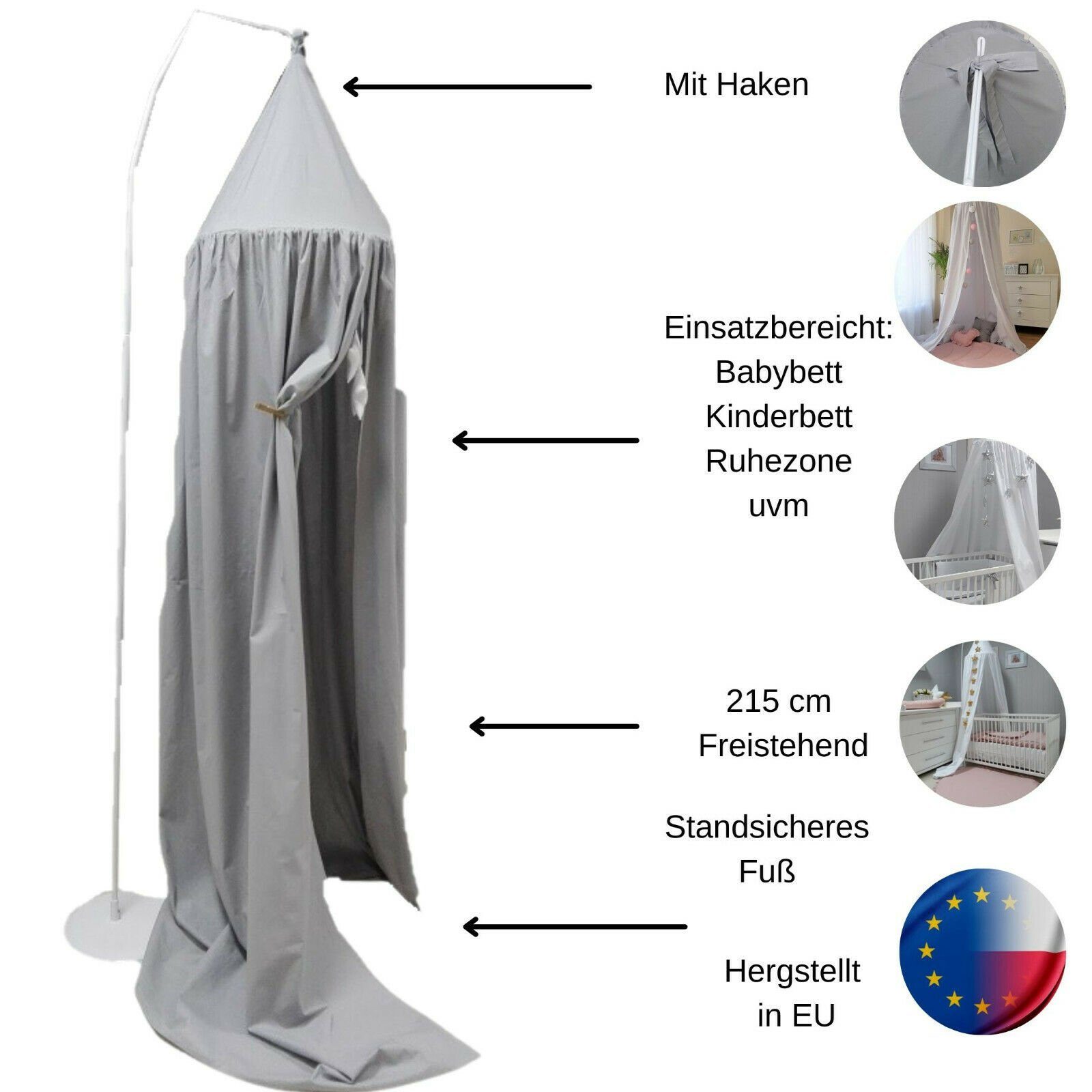 Babymajawelt Betthimmel Himmelstange XL - Himmelhalter Freistehend (6172) mit Haken (1x Halter für Zelt/ Baldachin), passend zum Himmelbett, Kinderzelt, Moskito oder Baldachin; Made In EU