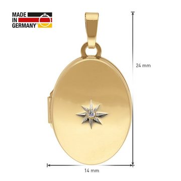 trendor Kette mit Anhänger Medaillon mit Diamant Gold 585/14K an vergoldeter Silberkette