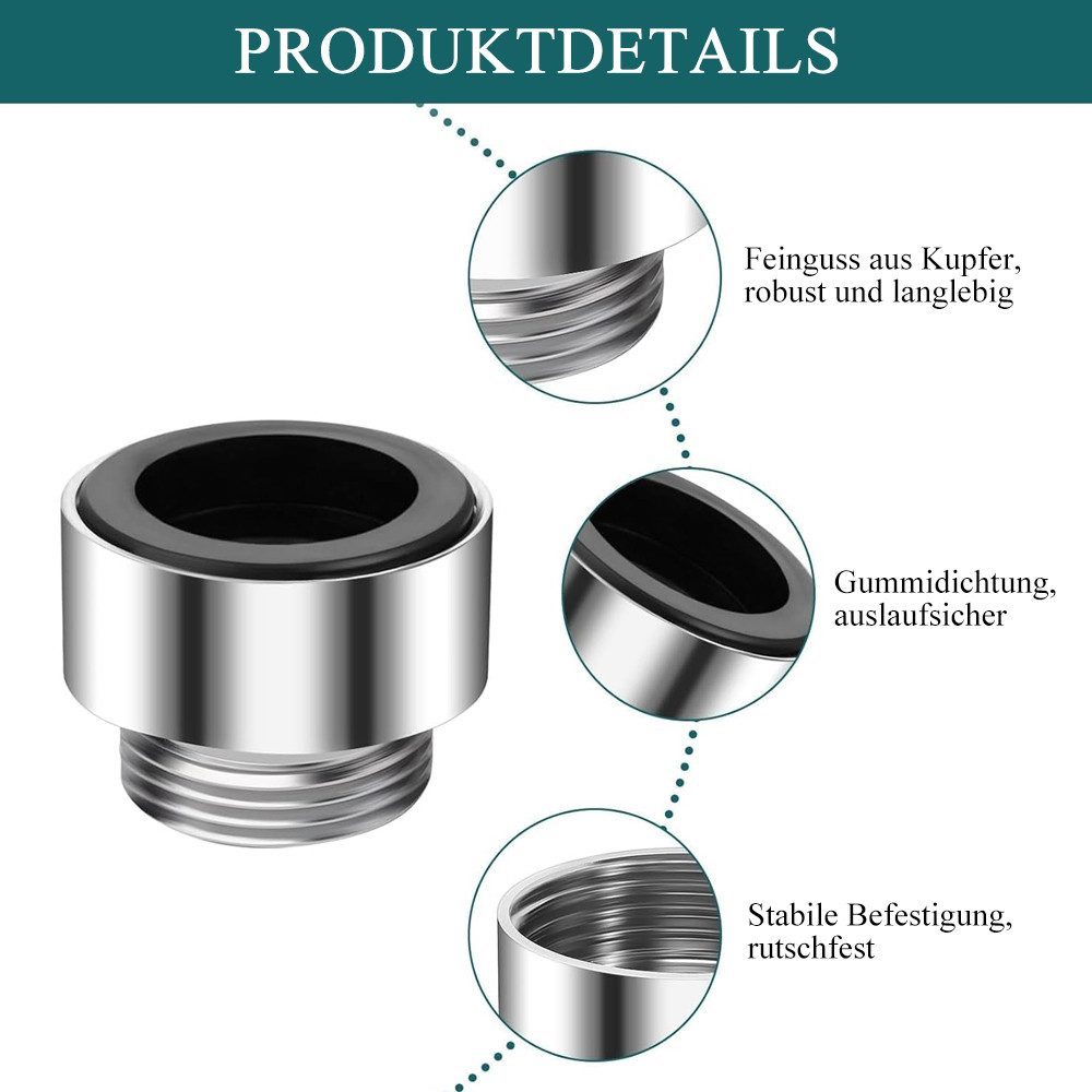 AFKSMILE Anschlussstück 16 Stück Wasserhahn-Adapter-Set, M22-Adapter für Küche mit Dichtungen, (16-tlg), Doppelgewinde-Wasserhahnadapter für Küchen-und Gartenschläuche,Messing