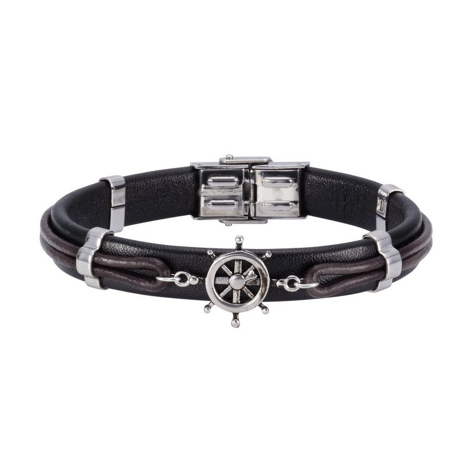 NOX Armband Leder schwarz braun Edelstahl, Das ideale Geschenk für Ehemann  oder Freund