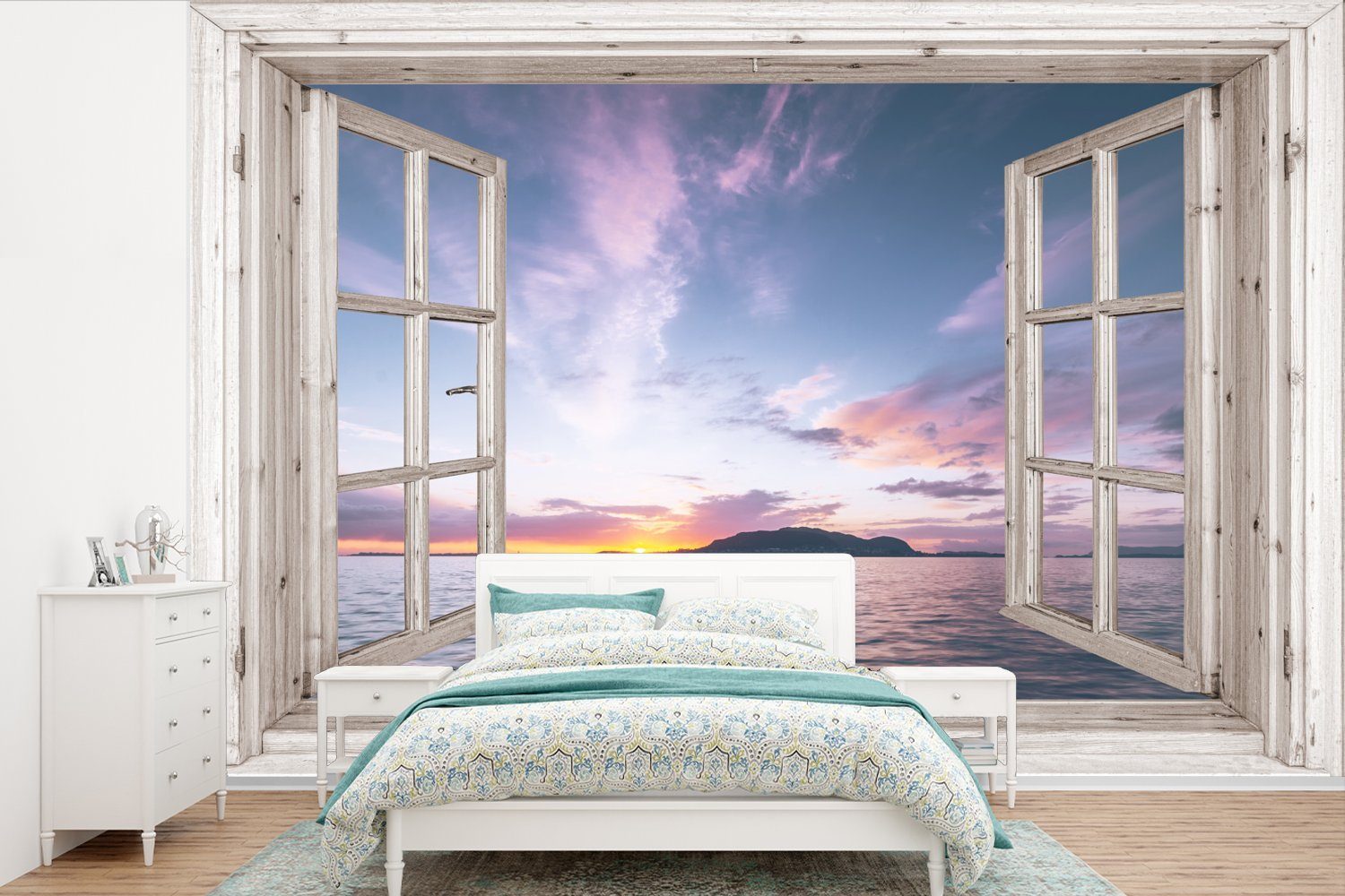 MuchoWow Fototapete Aussicht - Meer - Insel, Matt, bedruckt, (6 St), Wallpaper für Wohnzimmer, Schlafzimmer, Kinderzimmer, Vinyl Tapete