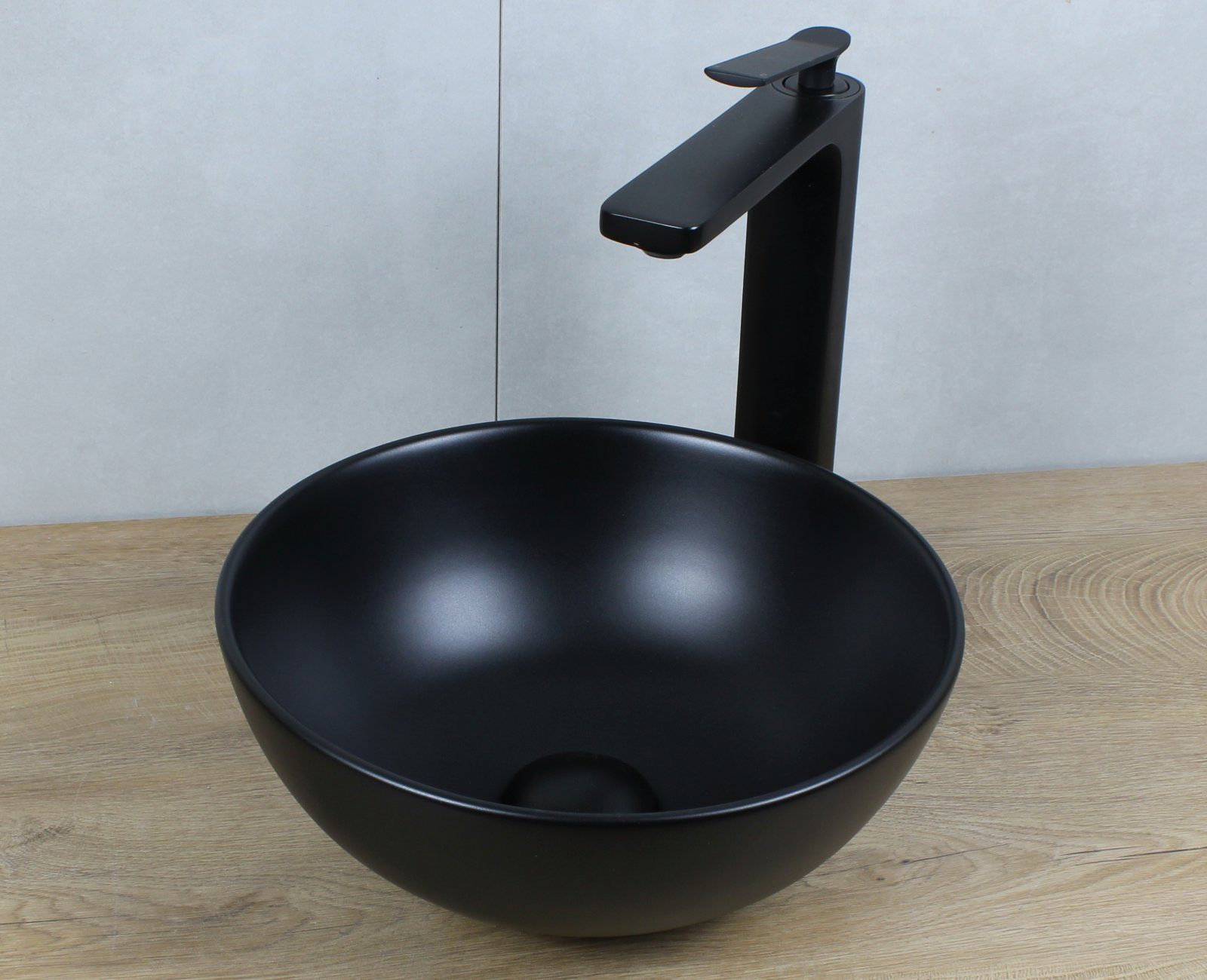 Thumbnail - HAGO Aufsatzwaschbecken Keramik Waschbecken rund Ø 320 x 135 schwarz matt ohne Überlauf Aufsat
