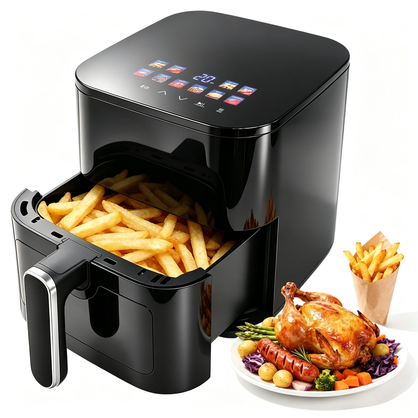 OZAVO Heißluftfritteuse Airfryer 4,5L 1200W mit 10 Programmen & Sichtfenster