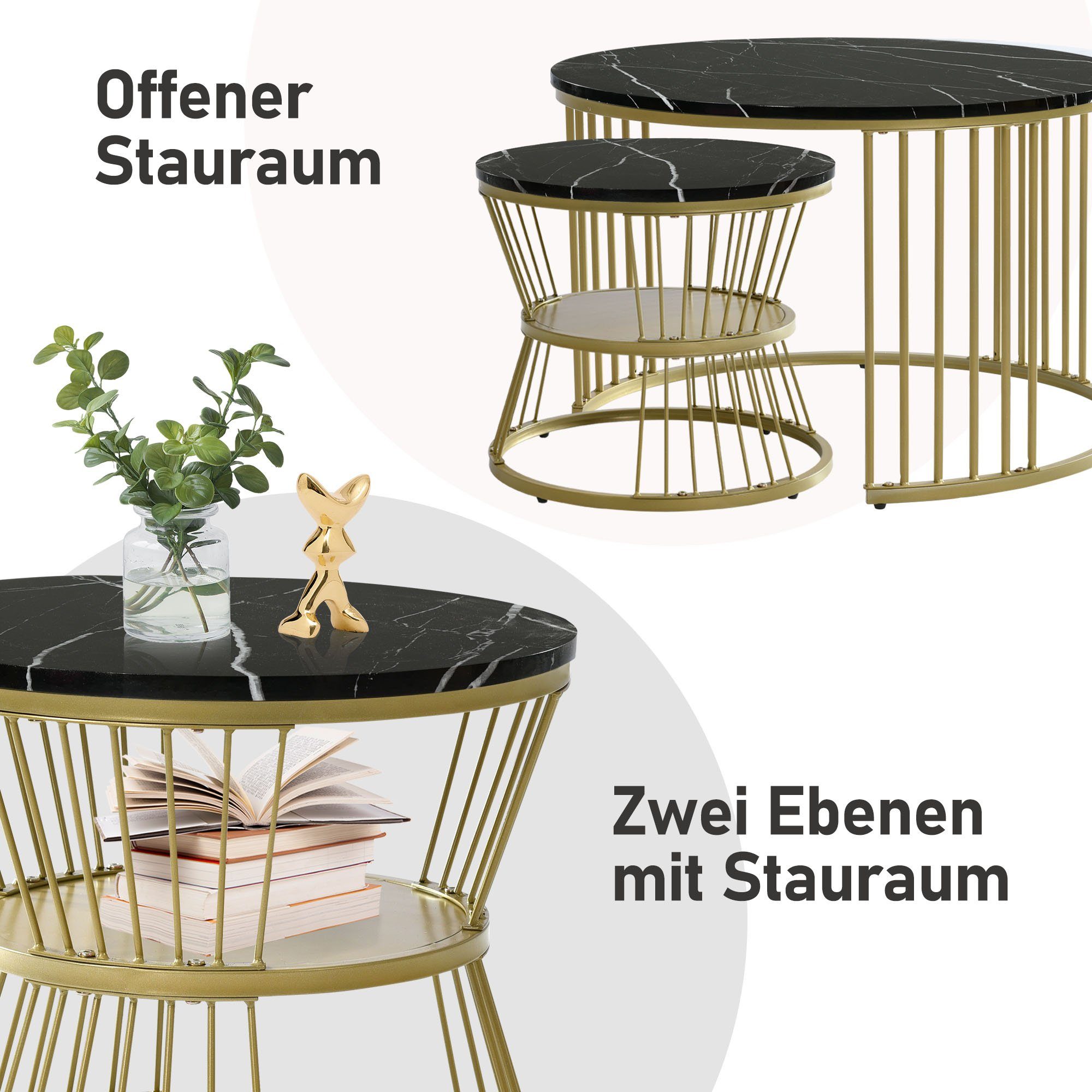 Merax Couchtisch rund Satztisch, Beistelltisch mit Metallrahmen (2-St), hoc günstig online kaufen