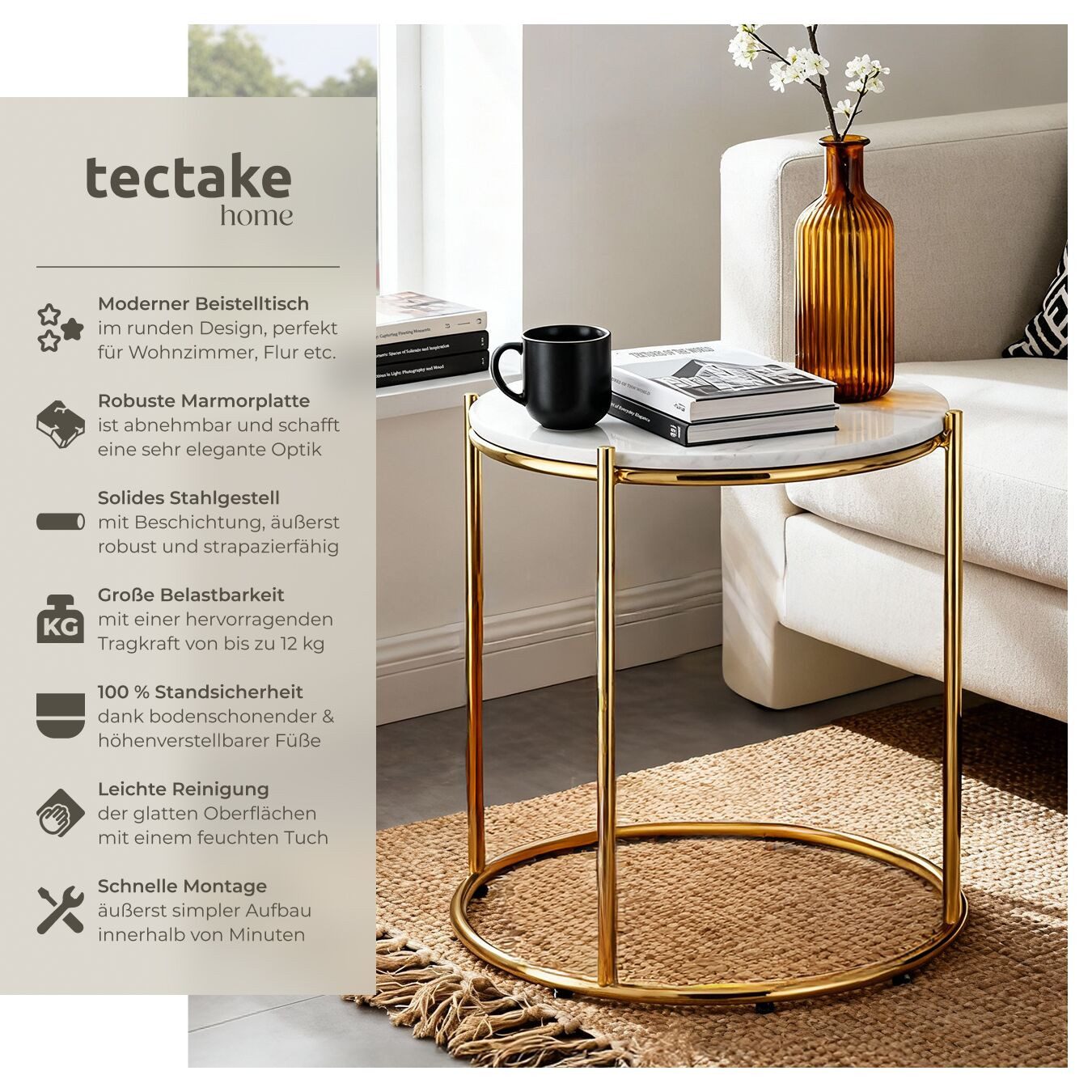 tectake Beistelltisch Couchtisch Ellsa, hochwertige Marmorplatten, solide S günstig online kaufen