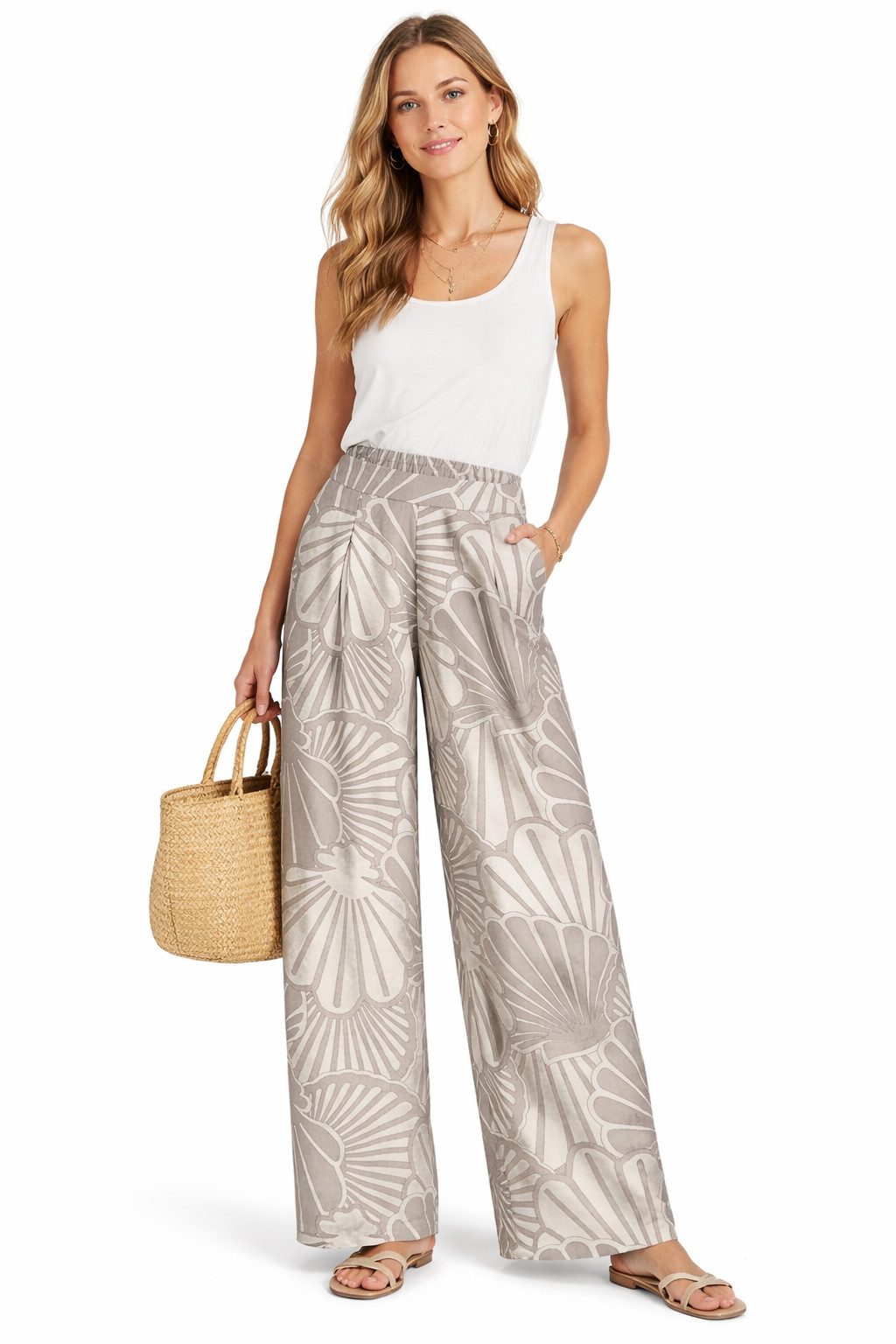 SUBLEVEL Chinos Damen Luftige Sommerhose Freizeit Weit geschnitten Stoff Palazzo-Hose