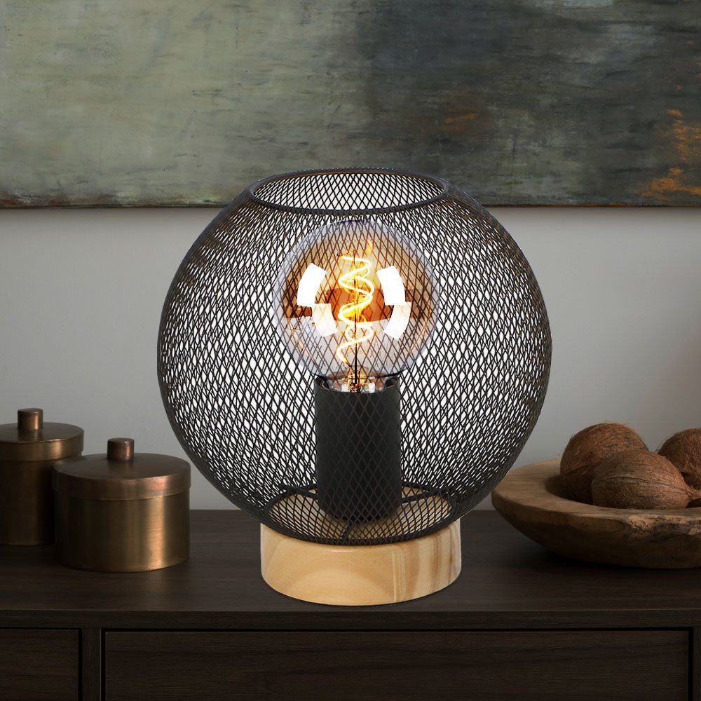 GLOBO LIGHTING Tischleuchte, Leuchtmittel nicht inklusive, Tischlampe Nachttischlampe Vintage Holzleuchte Industrial Design, Holz