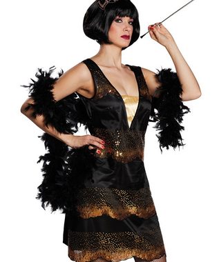 Karneval-Klamotten Kostüm 20er Jahre Damen Charleston Kleid schwarz gold, Flapper Gangsterbraut Damenkostüm 1920 Great Gatsby Outfit
