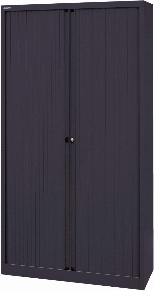 Bisley Aktenschrank Rollladenschrank Euro Stahl 4 Fachböden Höhe 1979mm schwarz/schwarz