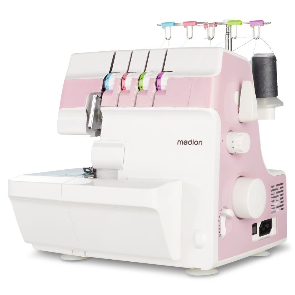 Medion® Overlock-Nähmaschine SO90 (MD 19169), 90 Watt Motorleistung, Freiarmnähen, Nählicht, 1.200 Stichen/min, Teleskopfadenführung, bis zu 4 Fäden gleichzeitig