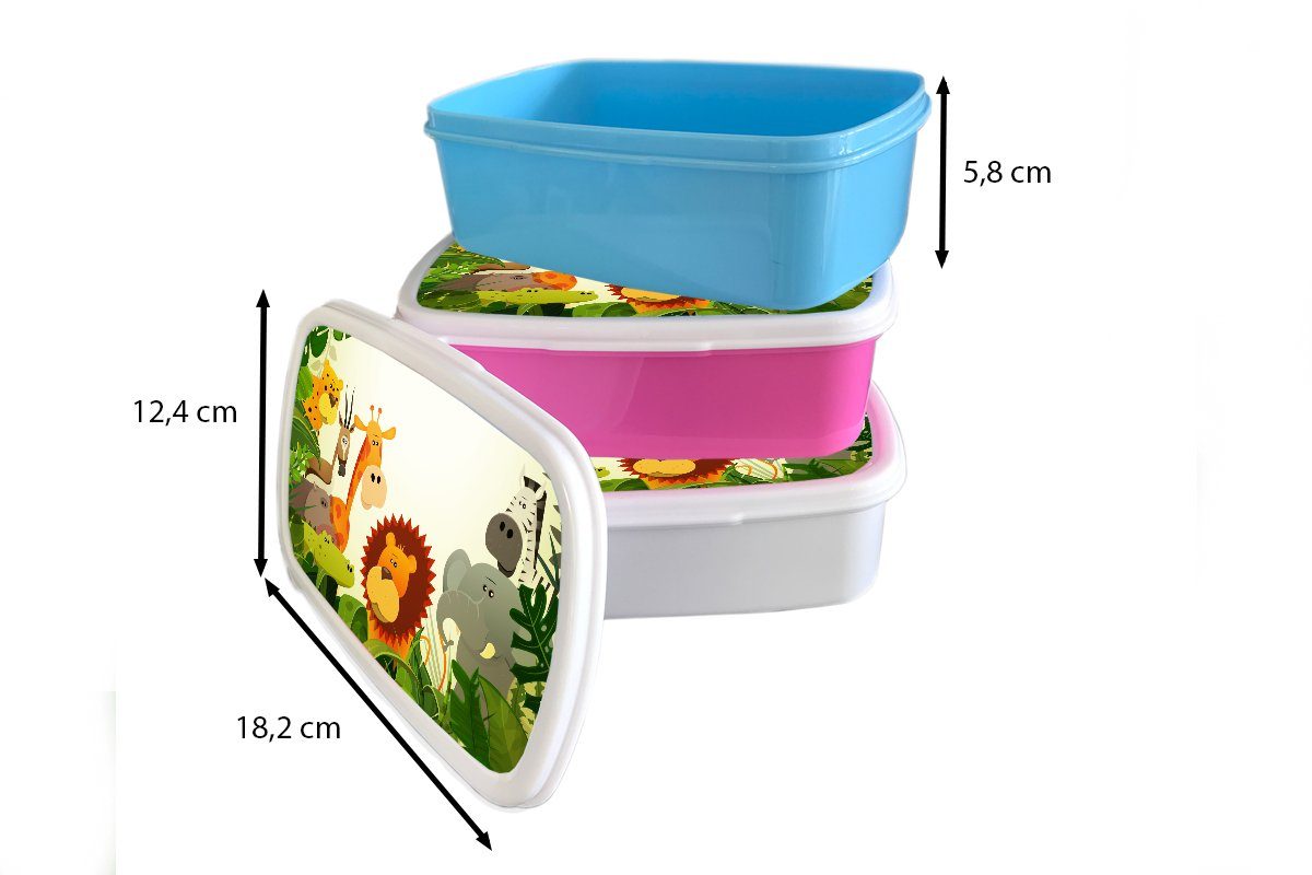- Mädchen Kunststoff, Löwe MuchoWow Pflanzen Baby - Snackbox, Kinder, Brotdose - Erwachsene, - - Jungen Kunststoff Schlange Mädchen, (2-tlg), Lunchbox Brotbox - rosa für -, Dschungel