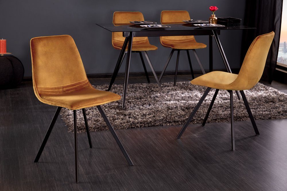 / AMSTERDAM · riess-ambiente CHAIR · Esszimmer senfgelb Retro schwarz, Metall Samt · Esszimmerstuhl