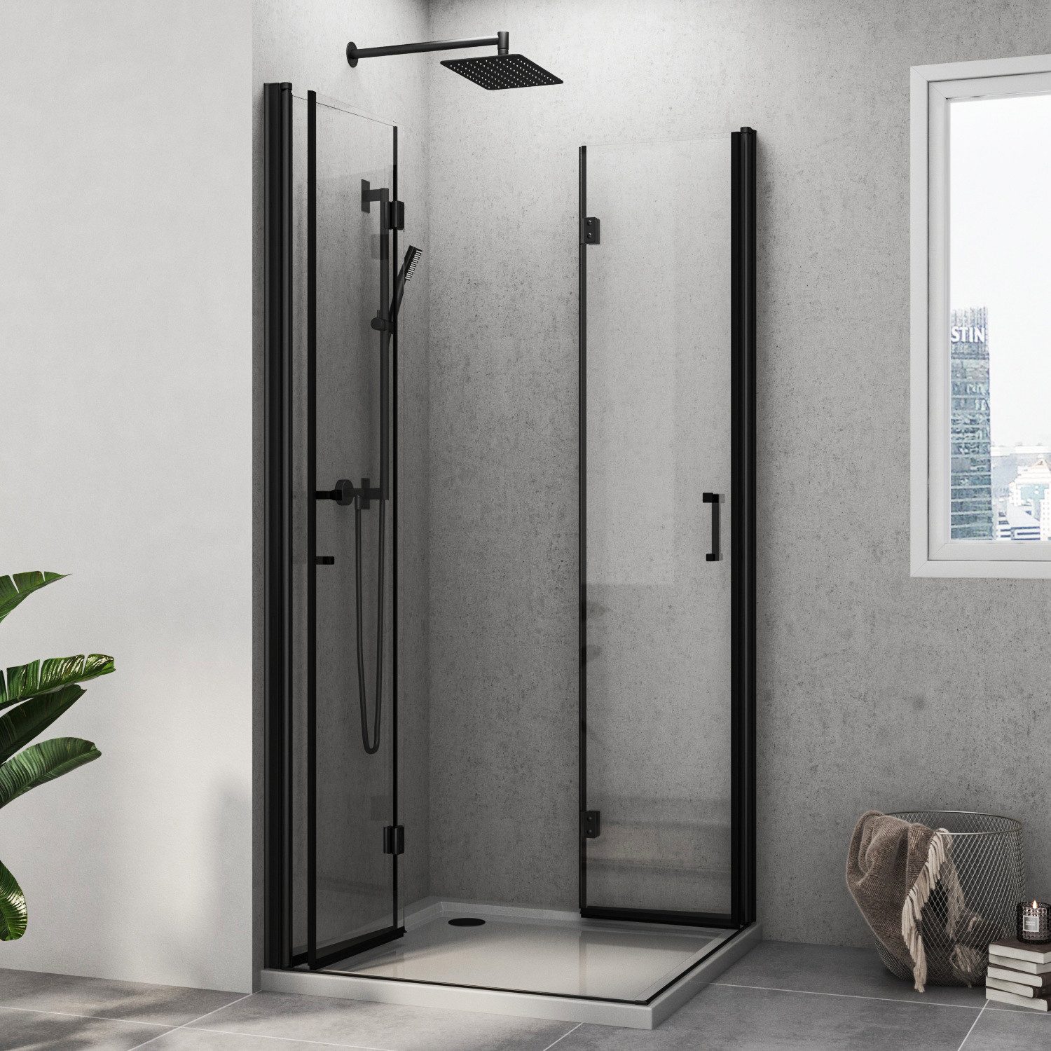 Hopibath Eckdusche Duschkabine Schwarz Chrom 100x90x195cm 90x100x195cm 180º günstig online kaufen