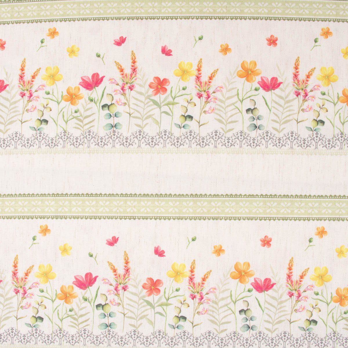 Thumbnail - Stoff Gardinenstoff Dekostoff Wiesenblumen Streifen natur bunt 1,60m, made in Germany