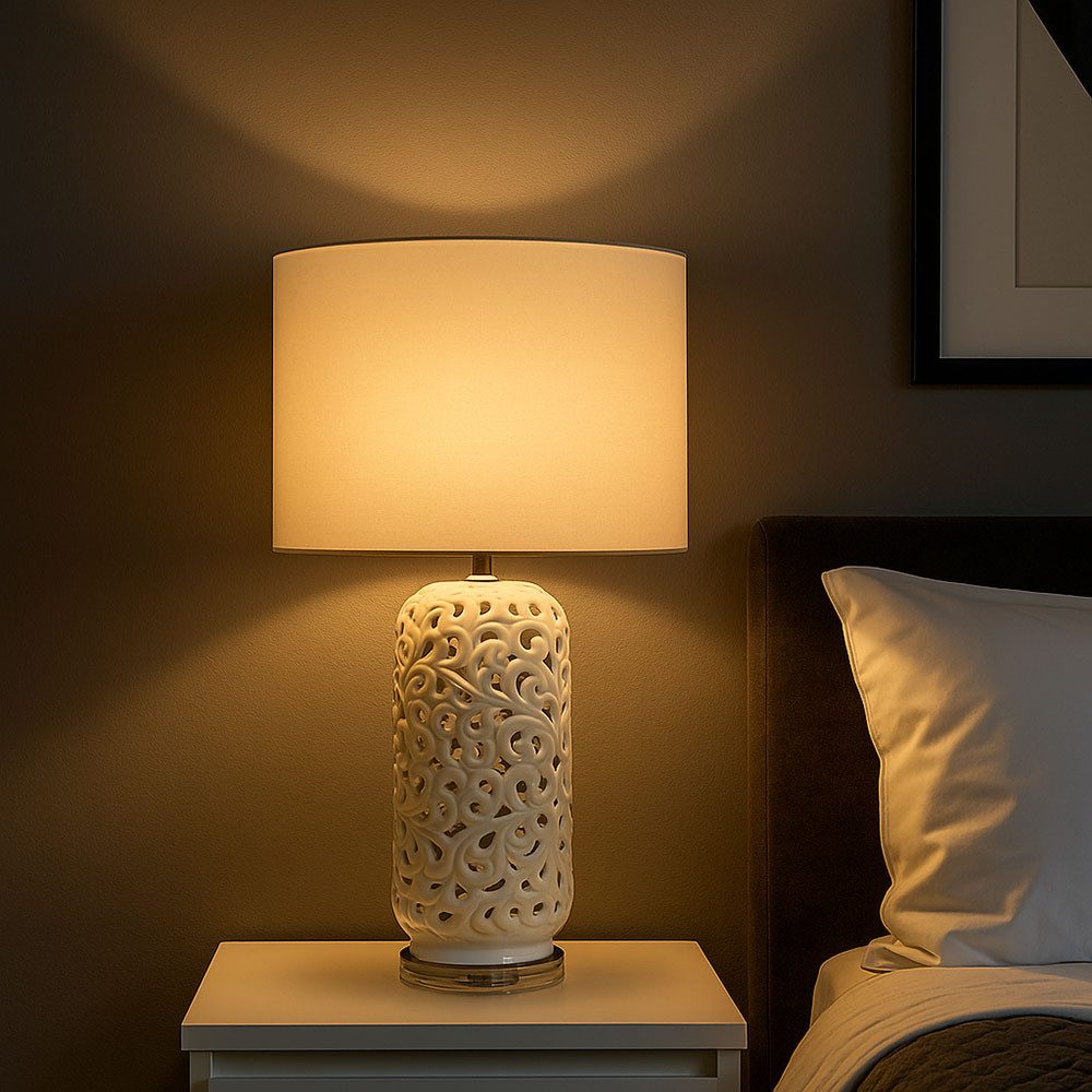 GLOBO LIGHTING Tischleuchte, Leuchtmittel nicht inklusive, Tischleuchte Beistelllampe Nachttischlampe Keramik Textil weiß E27