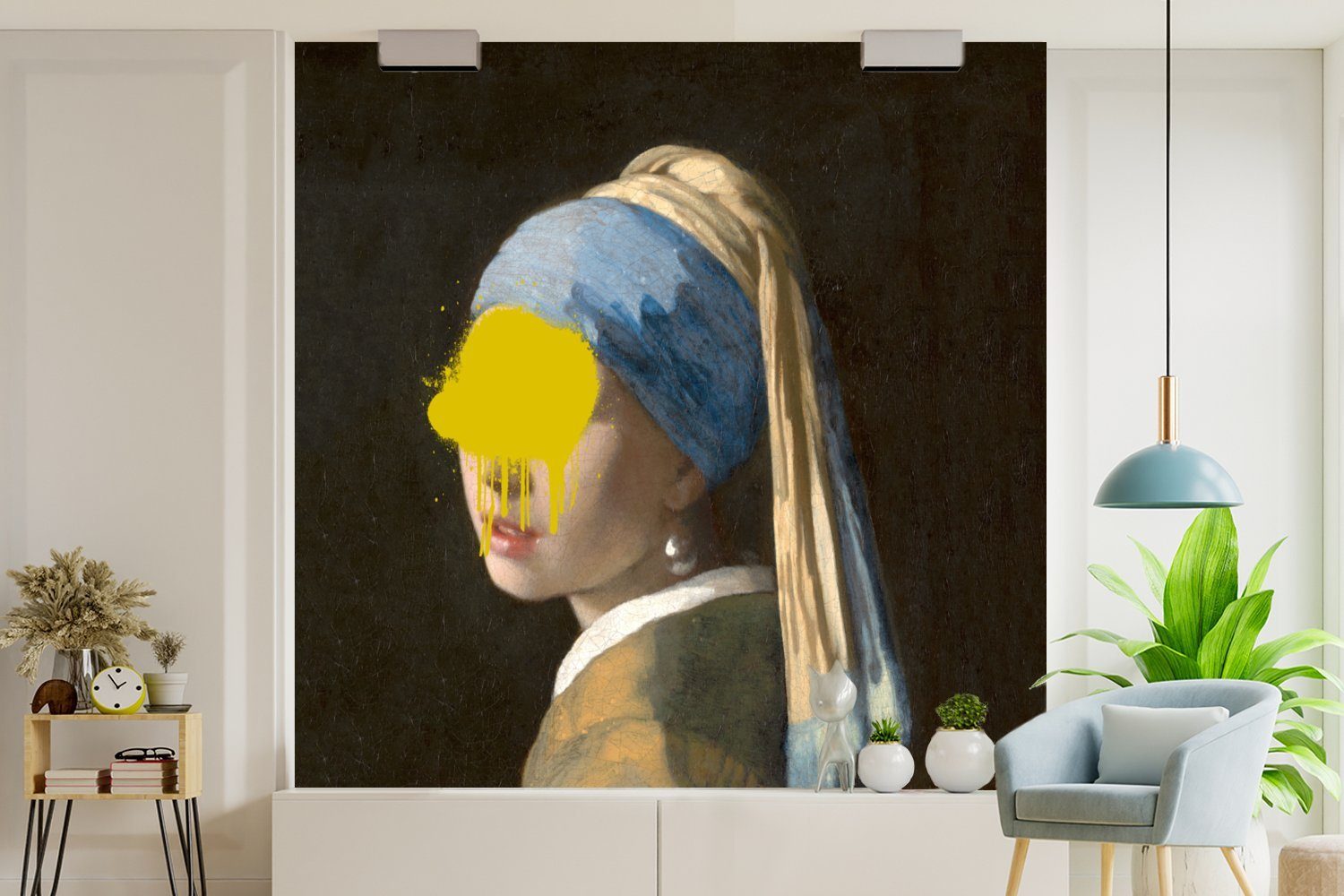 Wohnzimmer Schlafzimmer, Matt, St), Mädchen Perlenohrring MuchoWow bedruckt, Tapete Vermeer mit (5 Vinyl oder Kunst, für - Wandtapete - Fototapete