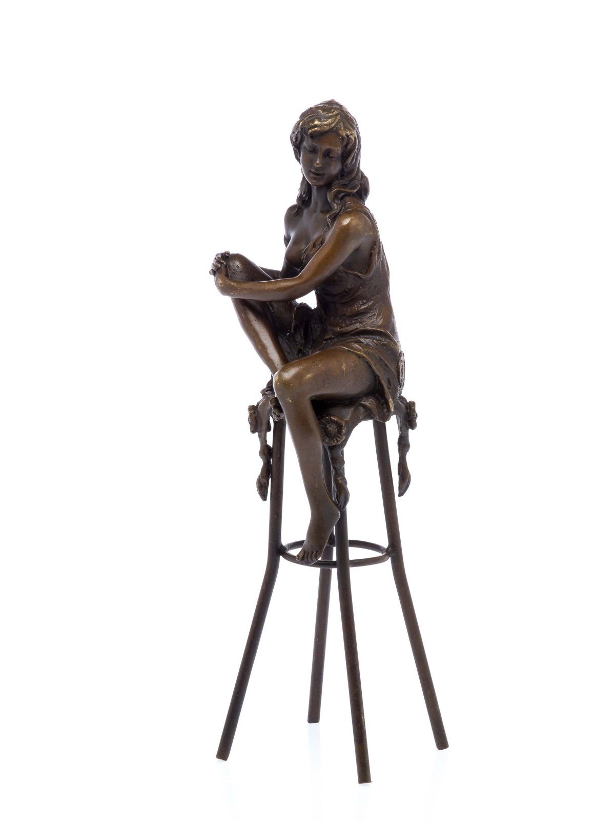 Aubaho Skulptur Skulptur scu Akt Bronze erotische Barhocker Kunst Bronzefigur Frau auf