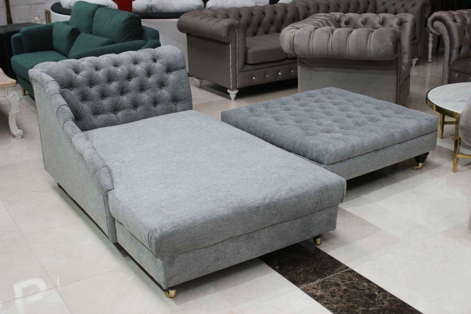 JVmoebel Chaiselongue Chesterfield Chaiselounge Liege + Hocker Sofa Polster 2tlg Set Sofort, 2 Teile, Made in Europa