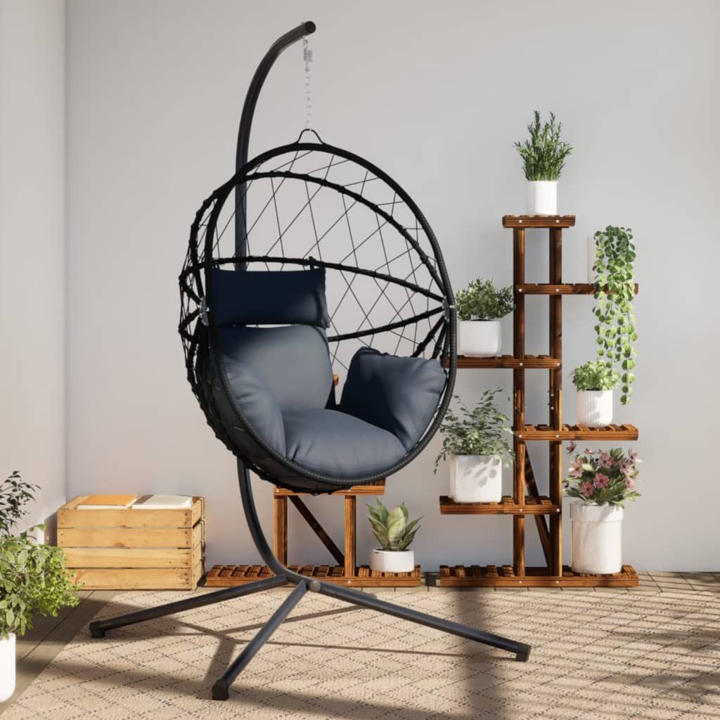vidaXL Hollywoodschaukel Hängesessel Ei-Design mit Ständer Anthrazit Rattan und Stahl, 1-Sitzer, 1 tlg.