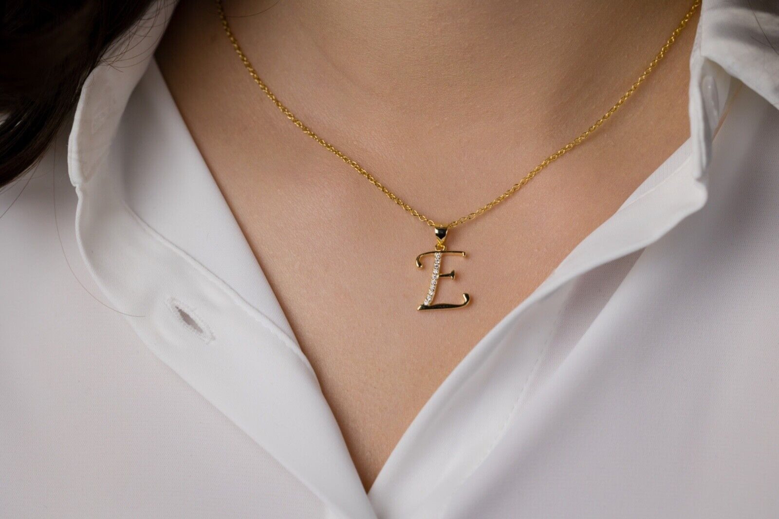 AMERITA Kette mit Anhänger Buchstaben E 925 Sterling Silber goldene Halskette Buchstabenkette, (inkl. Luxus Schmucketui), Geschenkidee für Frauen Damen – Bild 3 von 5