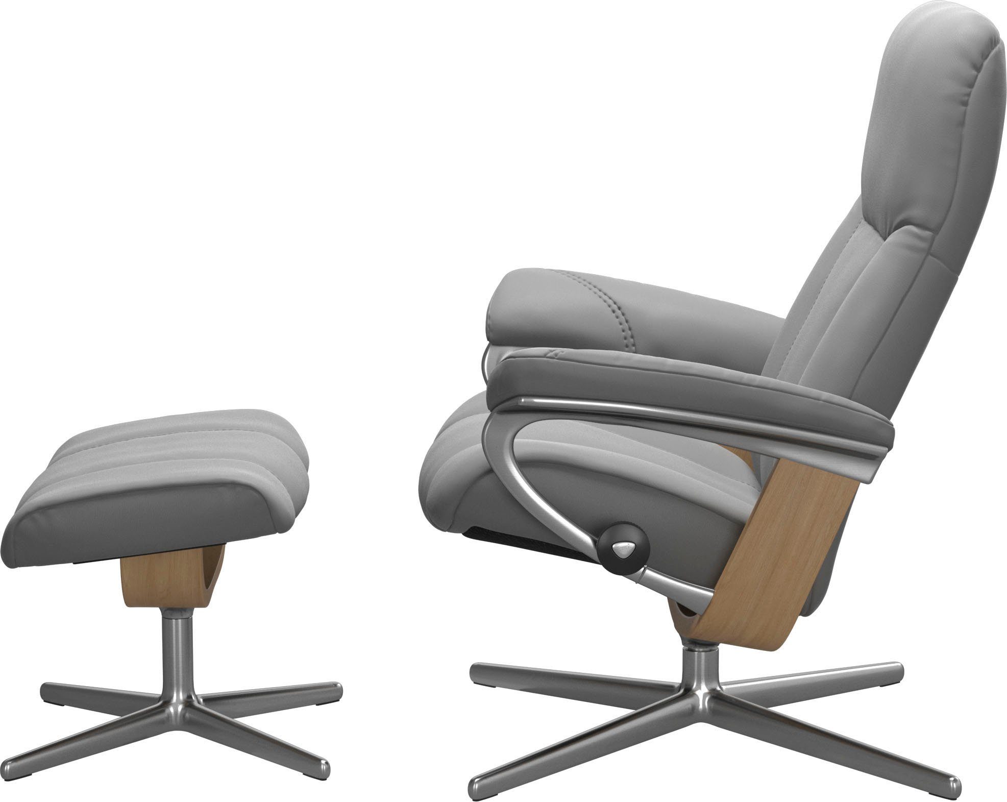 mit Holzakzent mit Stressless® & (Set, Cross Eiche M Größe Consul Hocker, S, Hocker), Base, mit Relaxsessel L, Relaxsessel