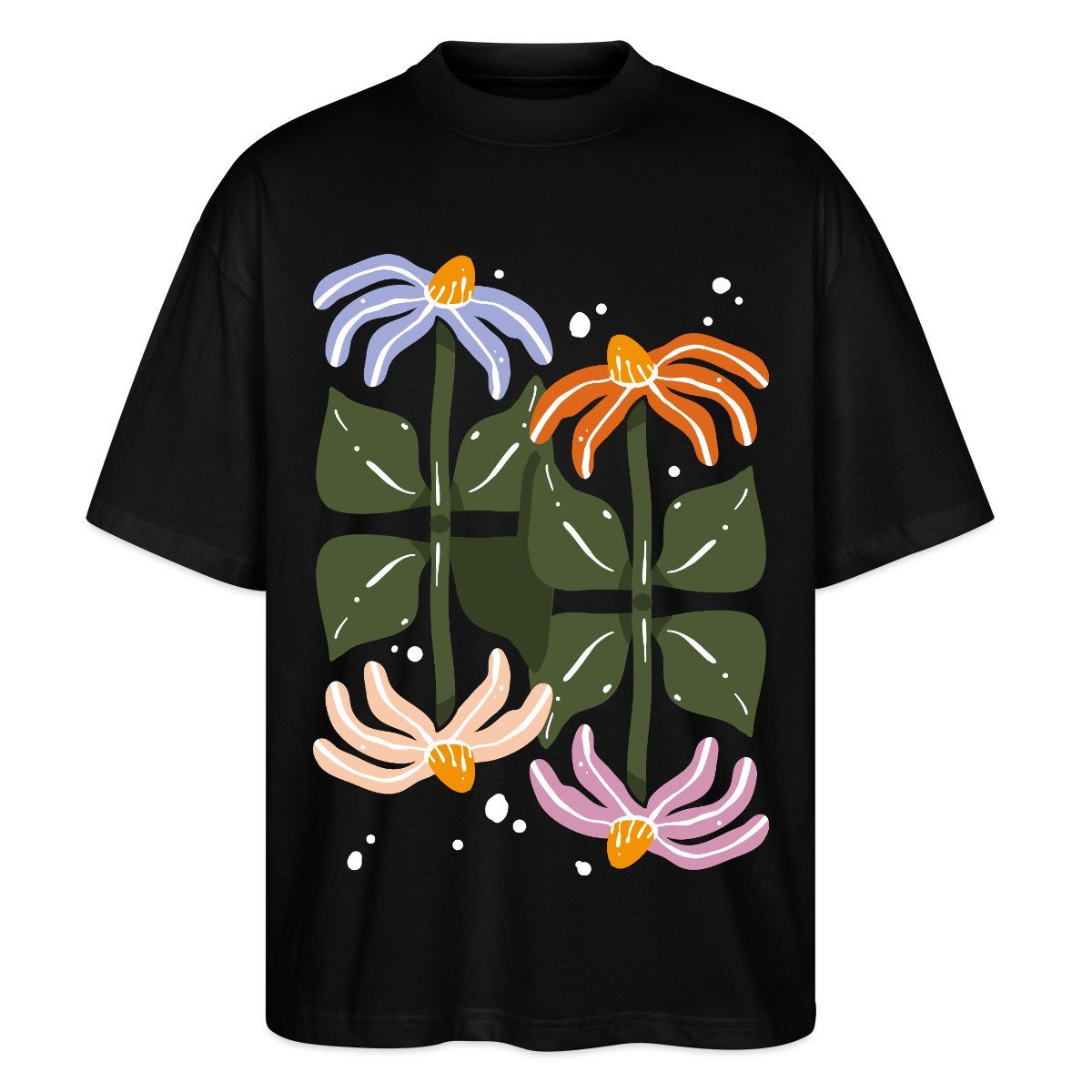 T-Shirt Bunte Retro Blumen Illustration Im Boho Stil Oversize Unisex T-Shirt
