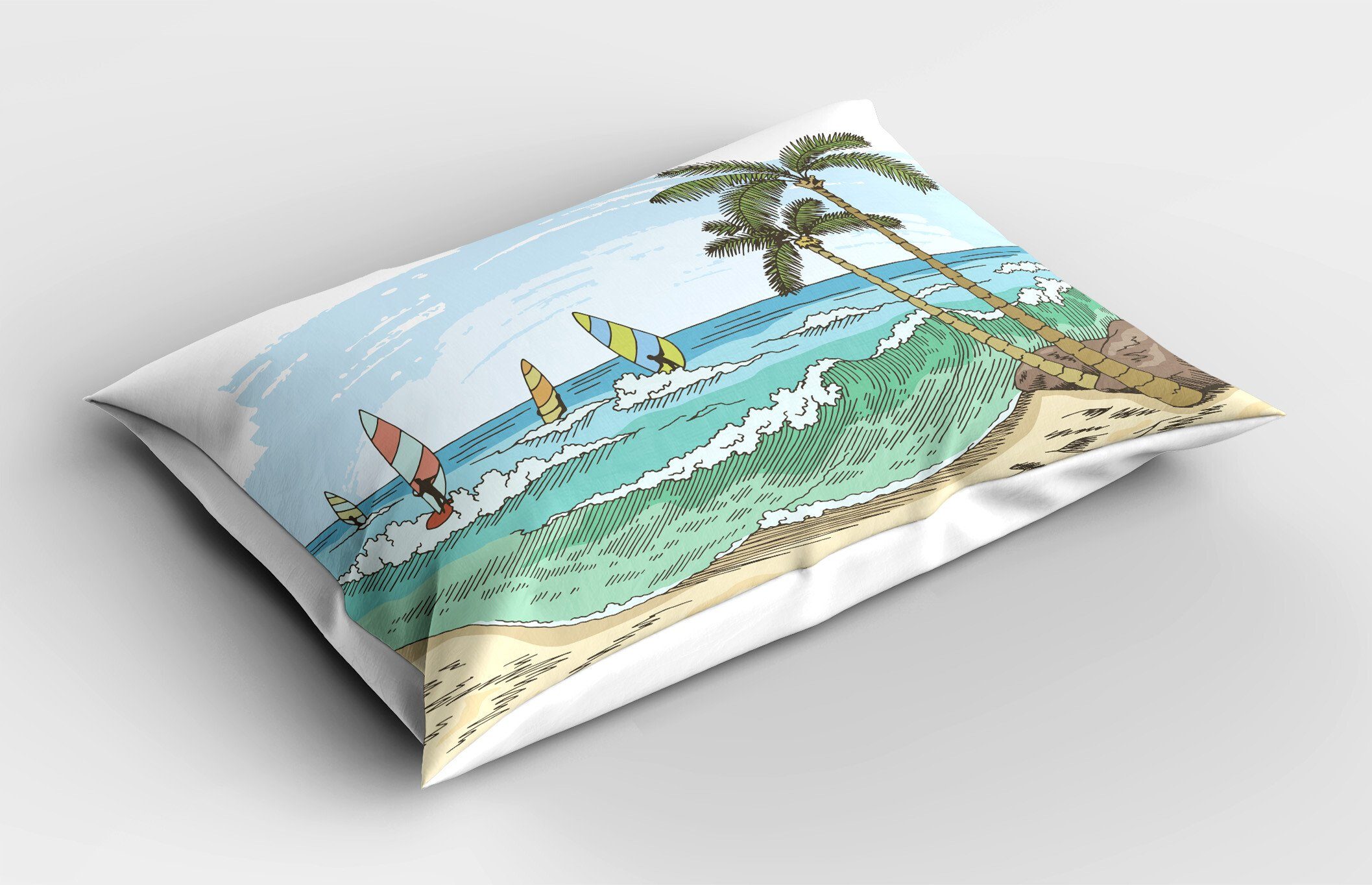 Grafik-Strand King Kissenbezug, Standard Size Sketch Gedruckter (1 Stück), Windsurfen Kissenbezüge Abakuhaus Dekorativer