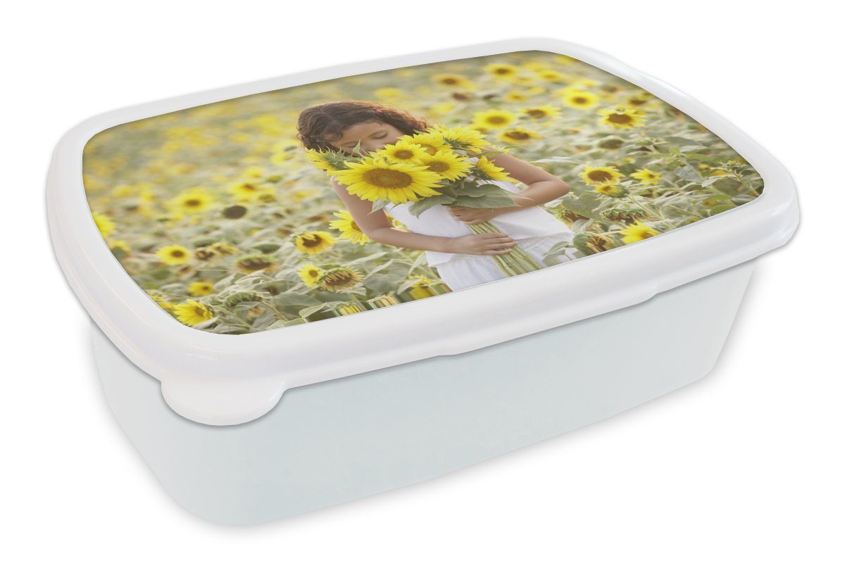 (2-tlg), und für aus Jungs Erwachsene, Kunststoff, und Kinder Blumenstrauß Brotdose, Brotbox mit Lunchbox Mädchen weiß Sonnenblumen, MuchoWow für einem Mädchen