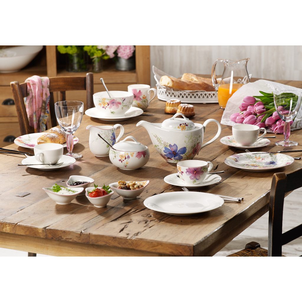 Villeroy & Boch Untertasse Mariefleur Basic, Spülmaschinengeeignet, Mehrfarbig, Motiv: Blumen