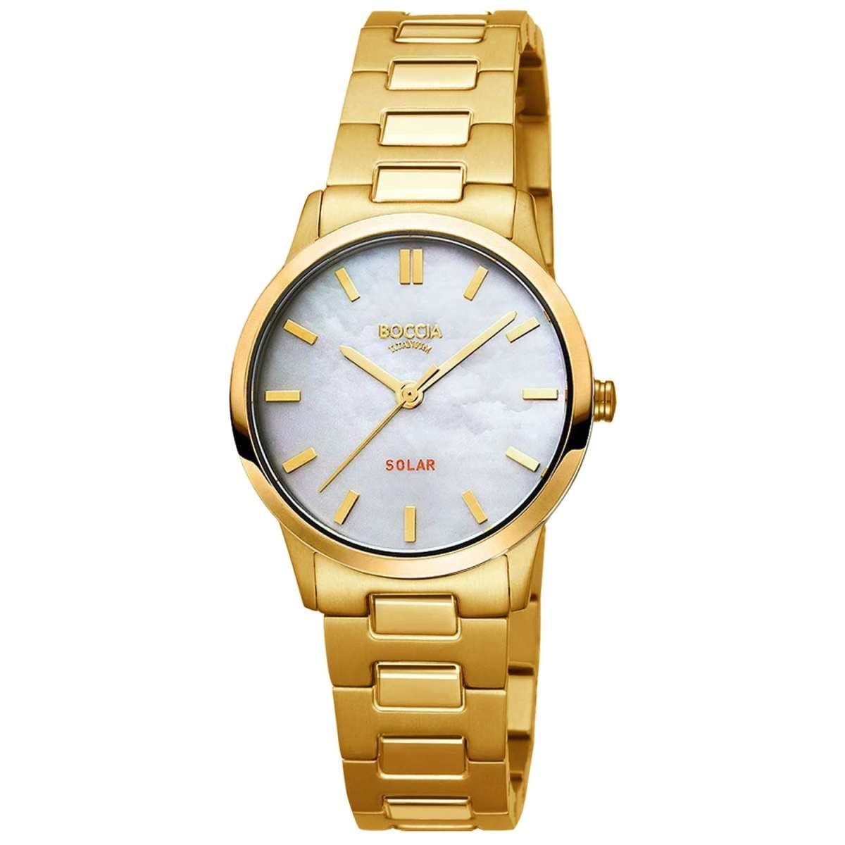 Boccia Solaruhr 3363-05, für Damen Titan Goldfarben/Perlmutt