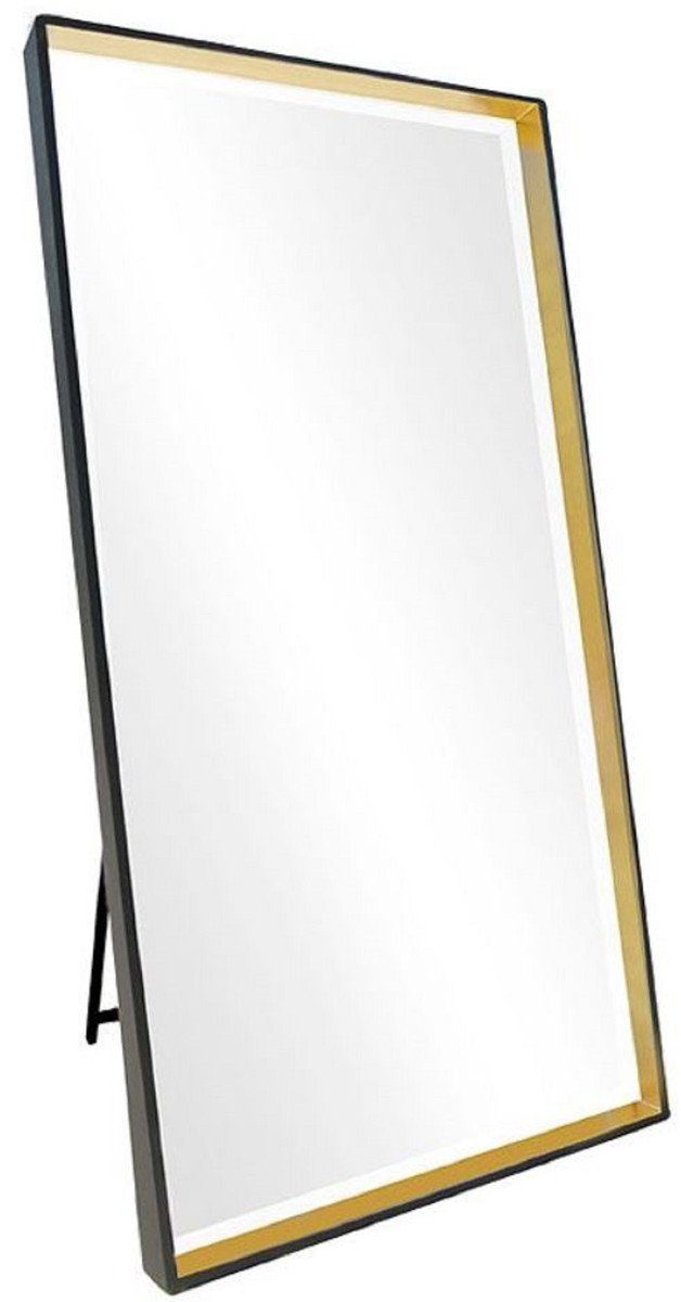 Casa Padrino Standspiegel Luxus Standspiegel Schwarz / Gold 100 x H. 200 cm - Ganzkörperspiegel - Schlafzimmer Spiegel - Schlafzimmer Möbel