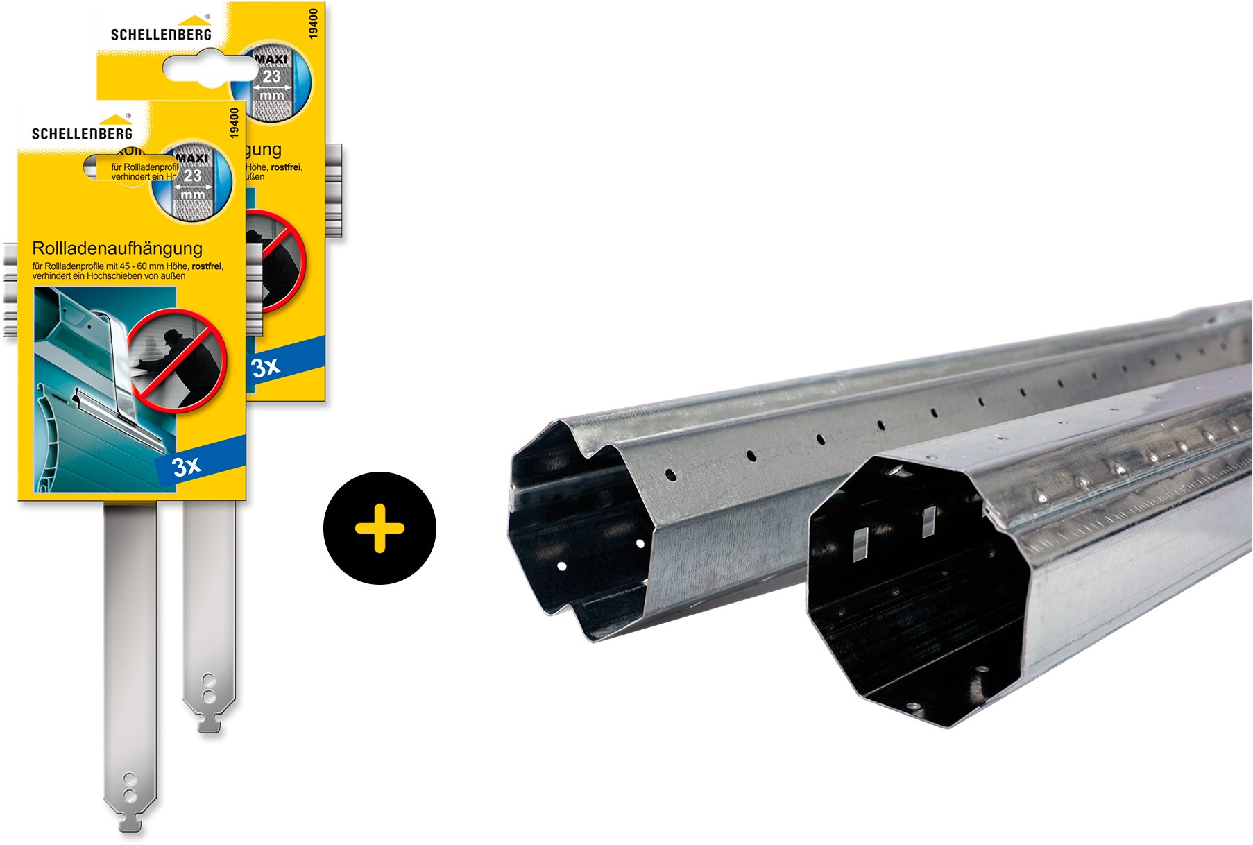 SCHELLENBERG Achtkantwelle zum Aufwickeln eines Rollladens, inkl. Rollladenaufhängungen, Set, Rollladenwelle mit Ø 40 mm oder Ø 60 mm Durchmesser, kürzbar