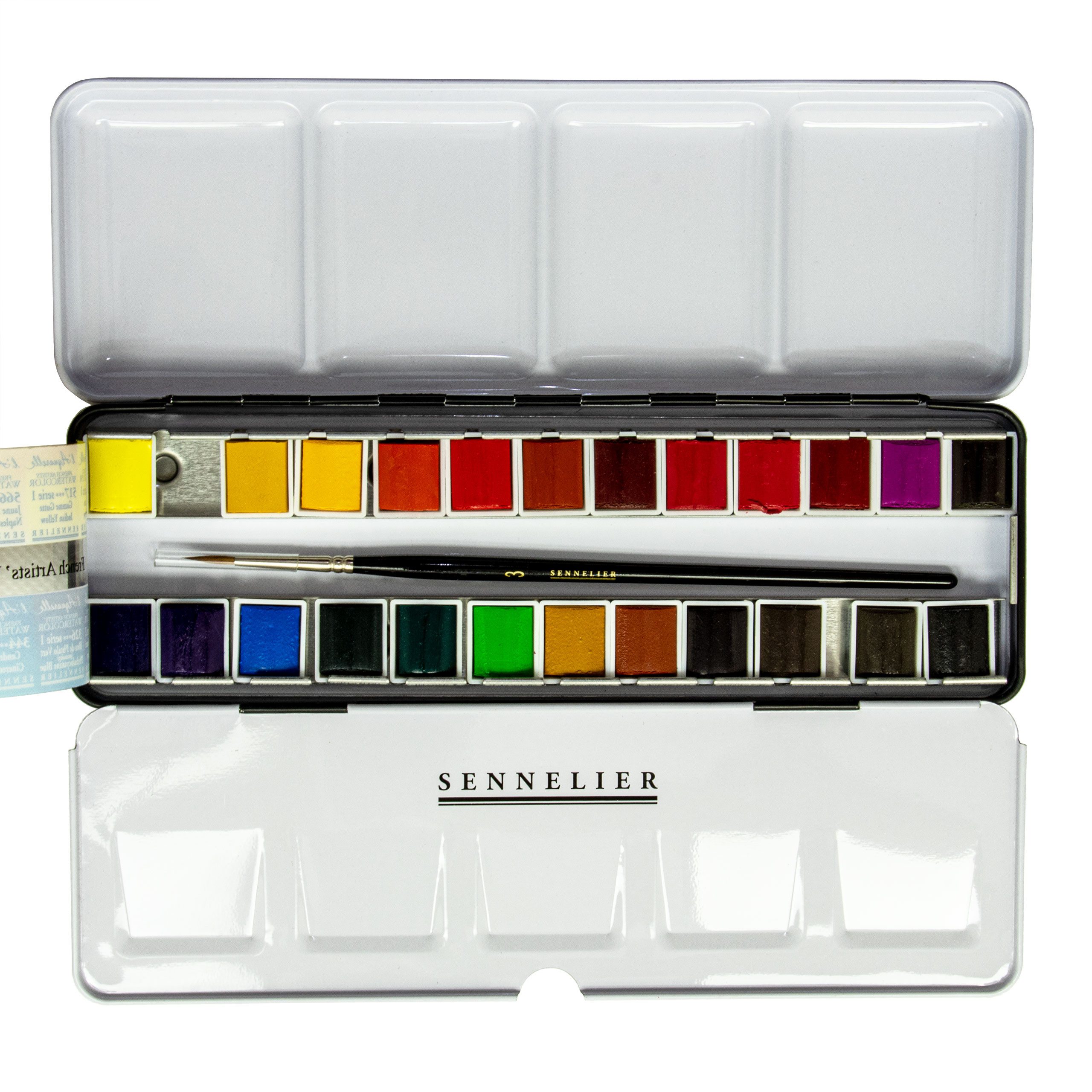 SENNELIER Aquarellfarbe Aquarellfarbe - Set mit 24 halben Naepfchen N131606 Metallkasten