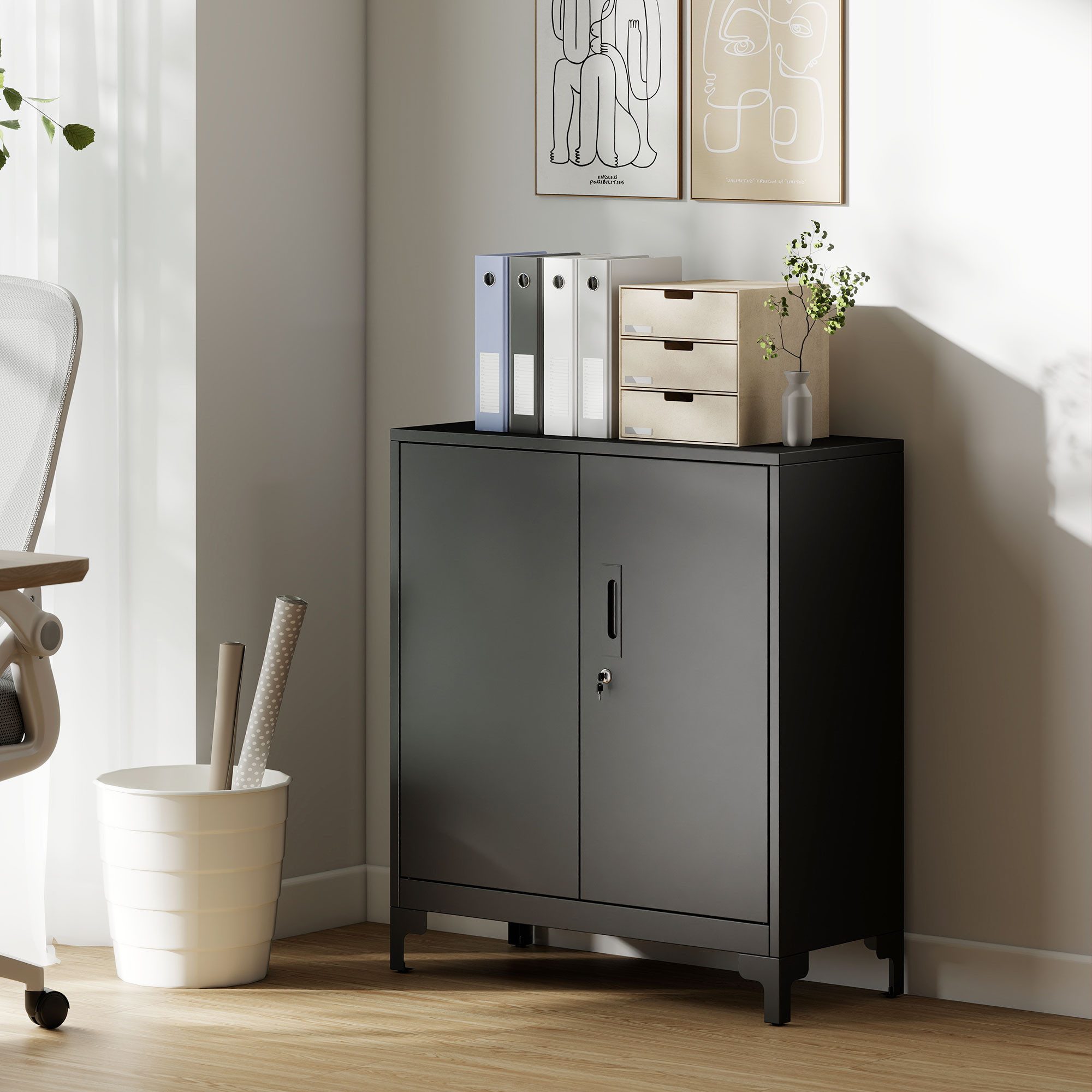 HOMCOM Aktenschrank Abschließbar Mehrzweckschrank mit 2 günstig online kaufen