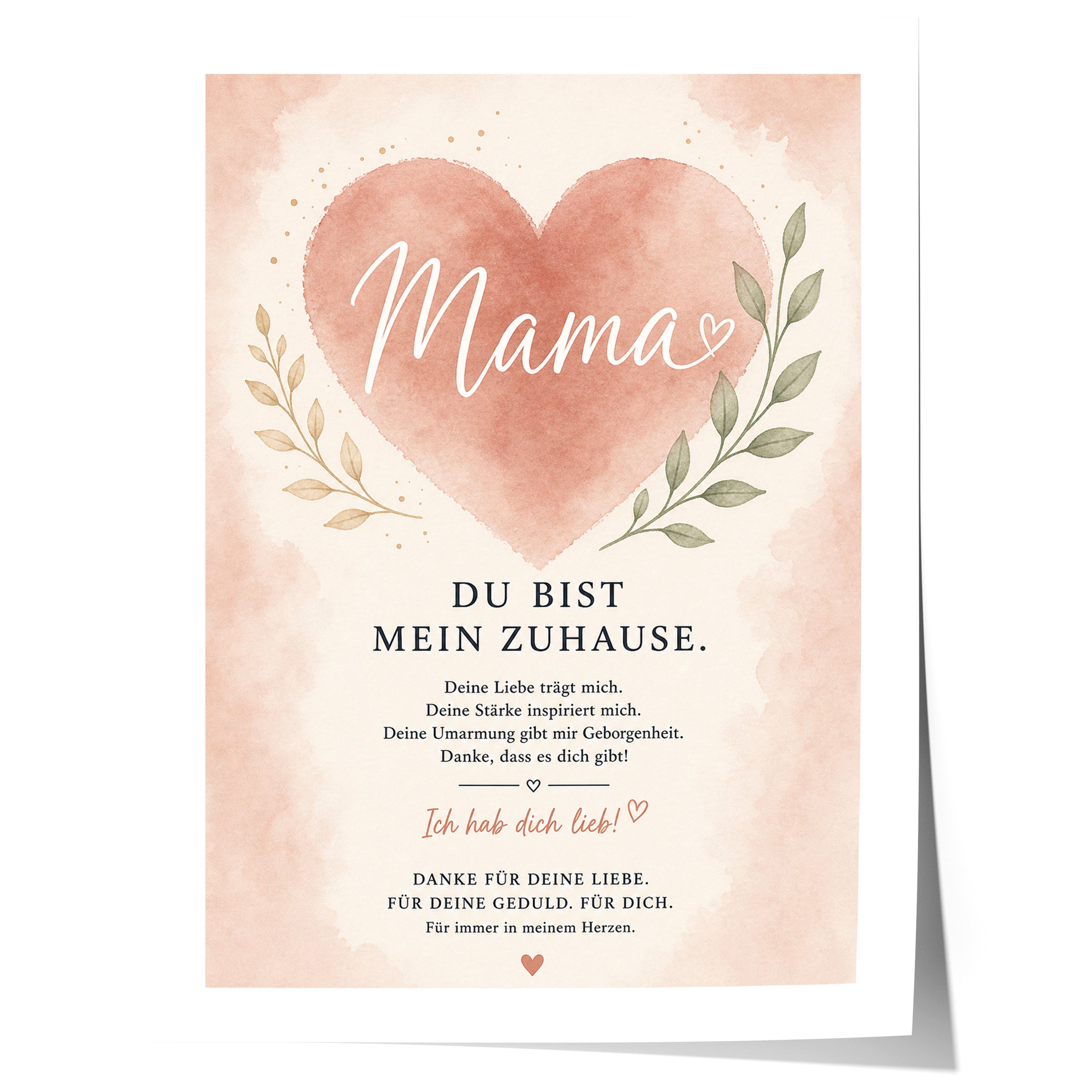 JUSTGOODMOOD Poster Muttertag Mama Herz Geschenk für Mama Liebe Spruch Wanddeko Familie Pr, (1 St)