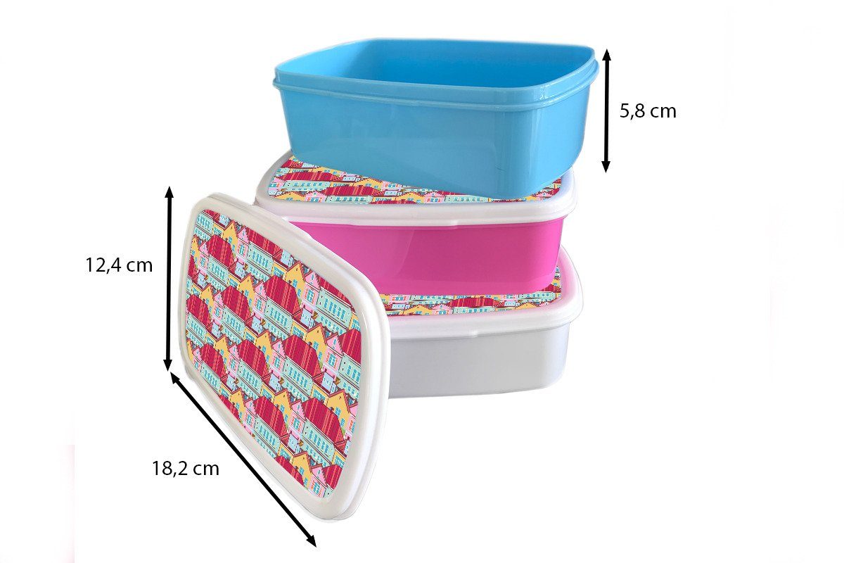 Kinder - für Lunchbox Brotbox Brotdose, MuchoWow Häuser Jungs (2-tlg), Mädchen Erwachsene, weiß - und Zentangle für Kunststoff, Muster, und